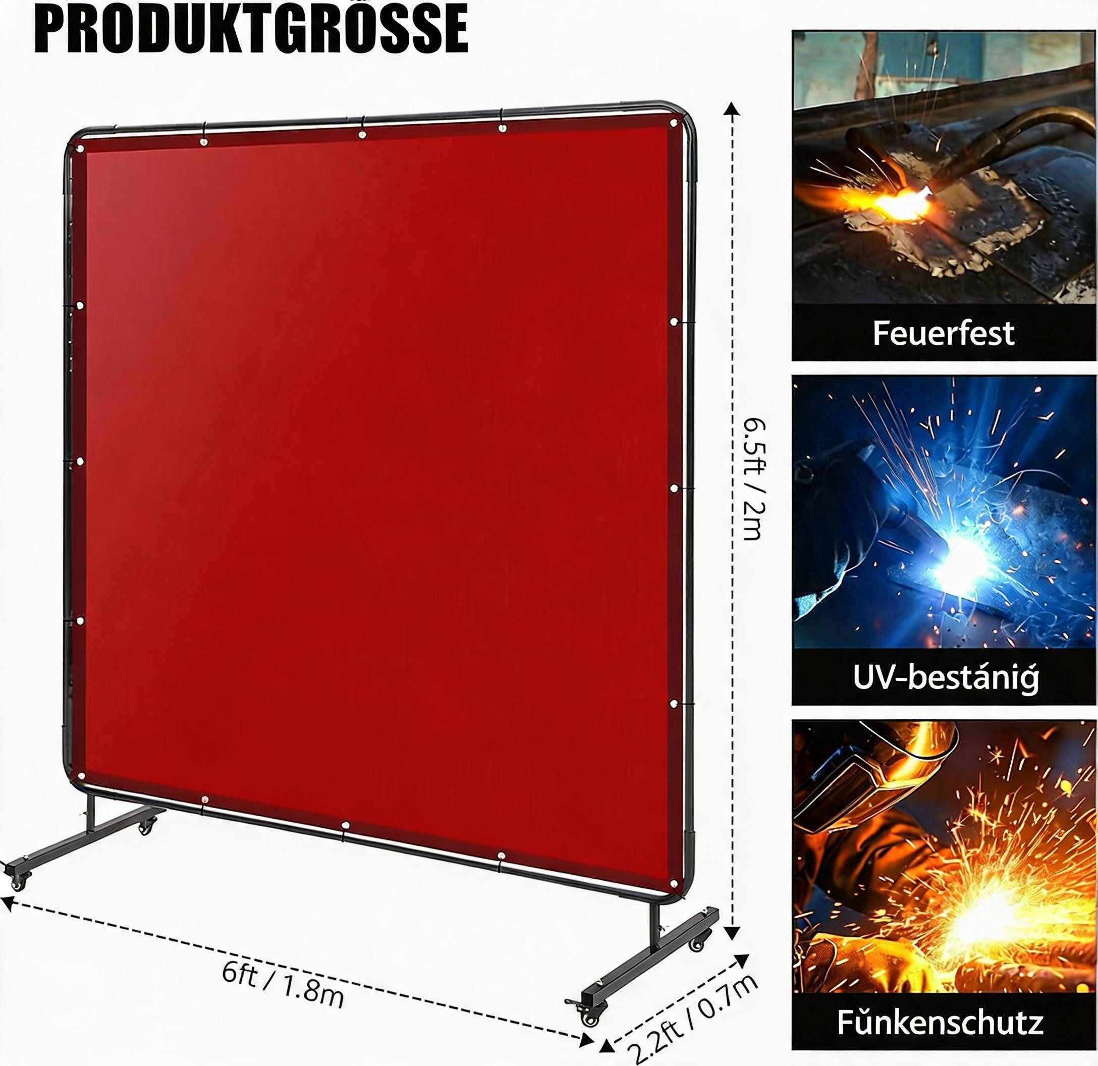GarveeMore Stellwand Trennwand zum Schweißen 244x183 cm, mobiler UV-Schutz mit Rollen