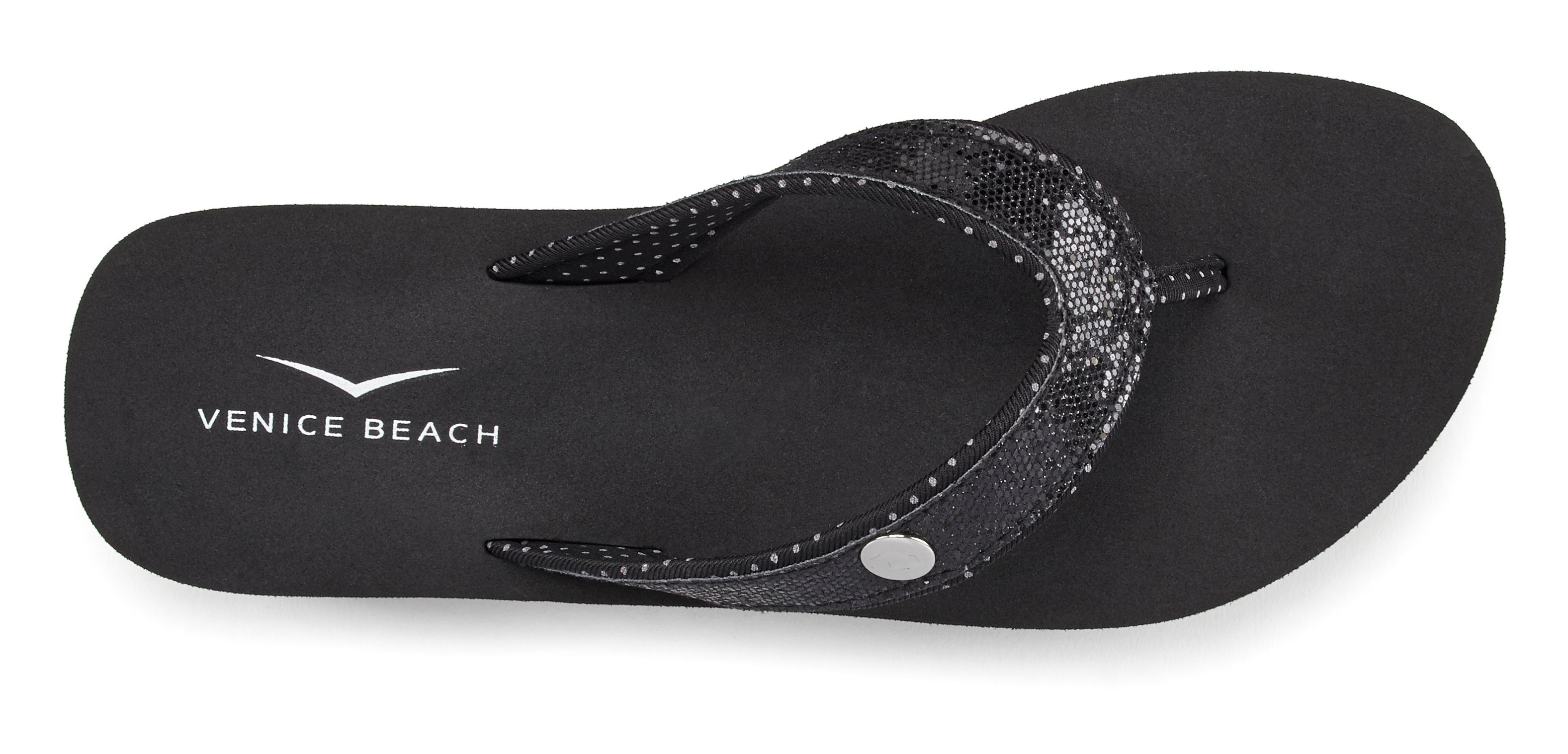 Venice Beach Badezehentrenner Sandale, Pantolette, mit schwarz ultraleicht VEGAN Badeschuh Glitzerband