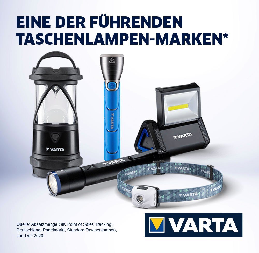VARTA Taschenlampe Night vier Lumen schwarz Cutter Leuchtmodi, Leuchtstärke, Premium (Set), 1000 F40