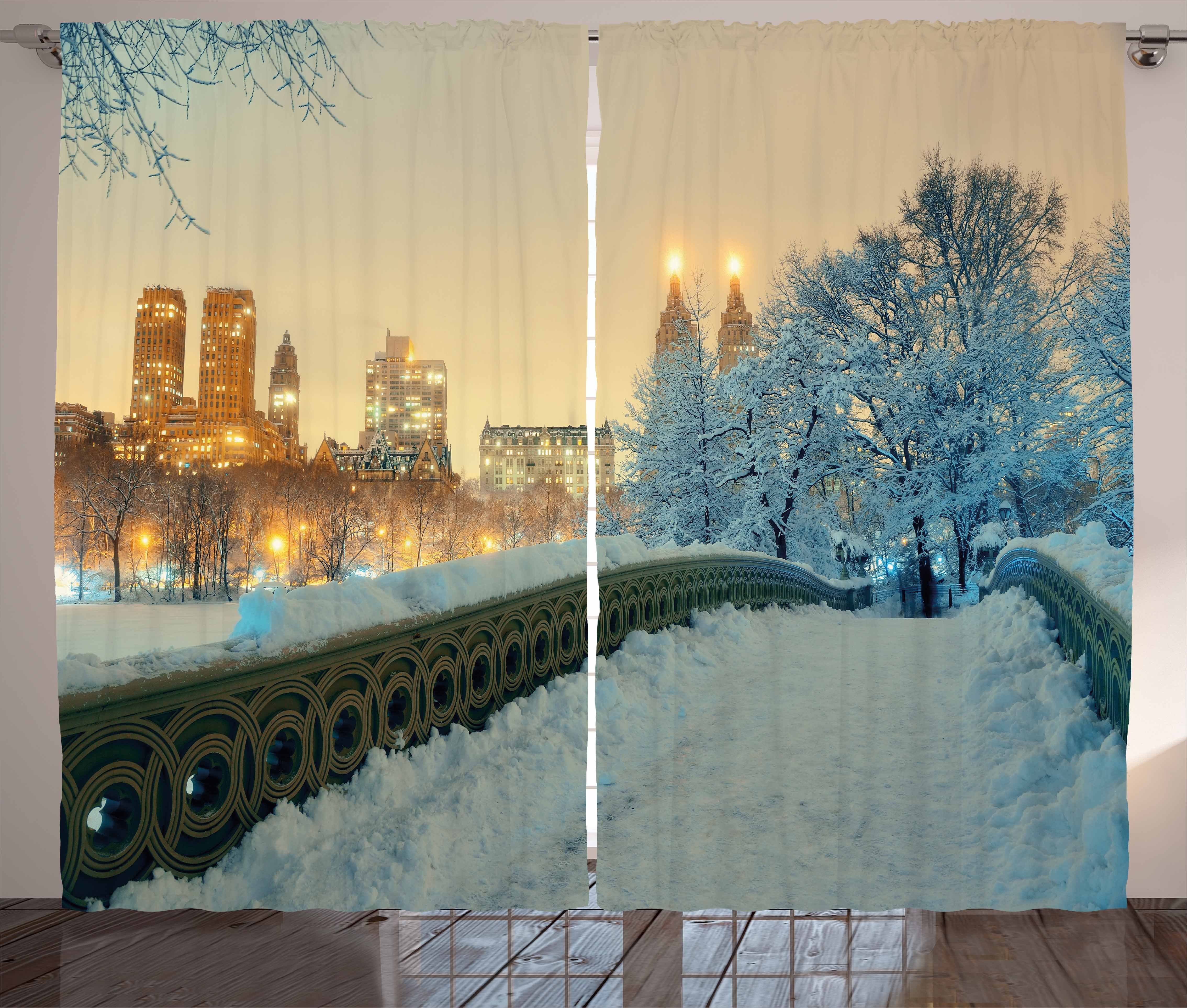 Gardine Schlafzimmer Kräuselband Vorhang mit Schlaufen und Haken, Abakuhaus, Winter New York Central Park