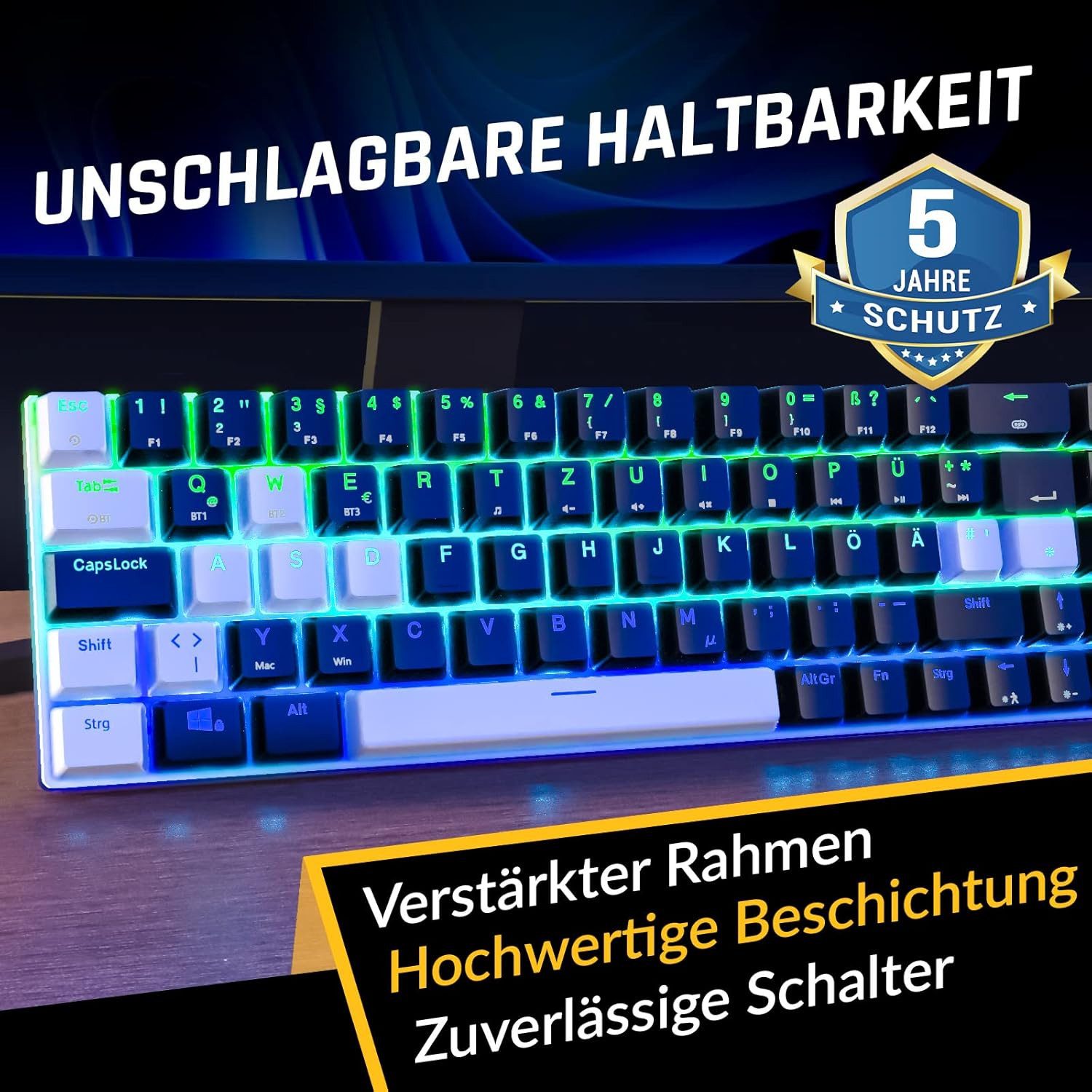 KLIM Switch Gaming-Tastatur (60% Mechanische Tastatur, kabellos, Bluetooth)