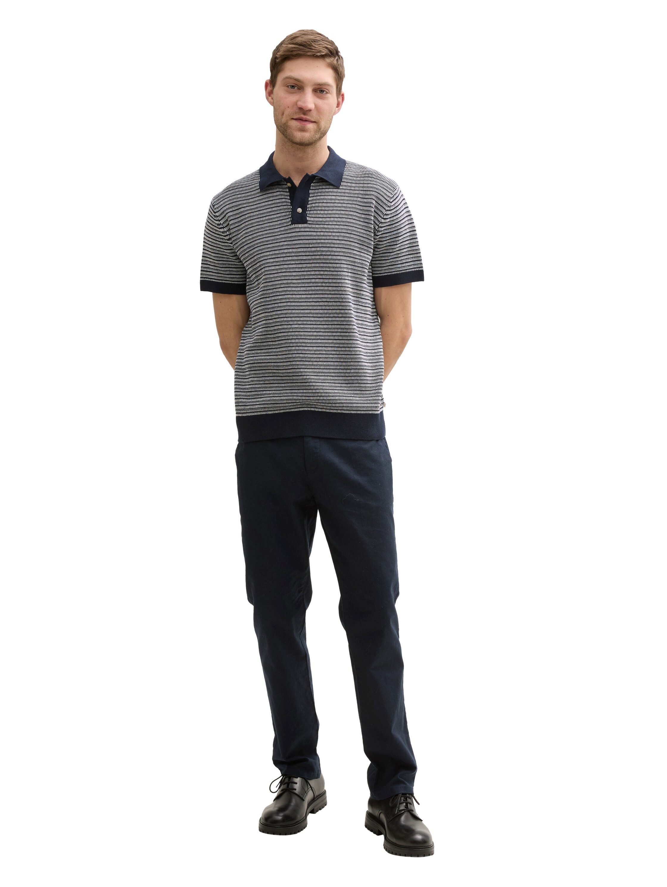 TOM TAILOR Kurzarmpullover mit Strick-Muster und Polo-Kragen