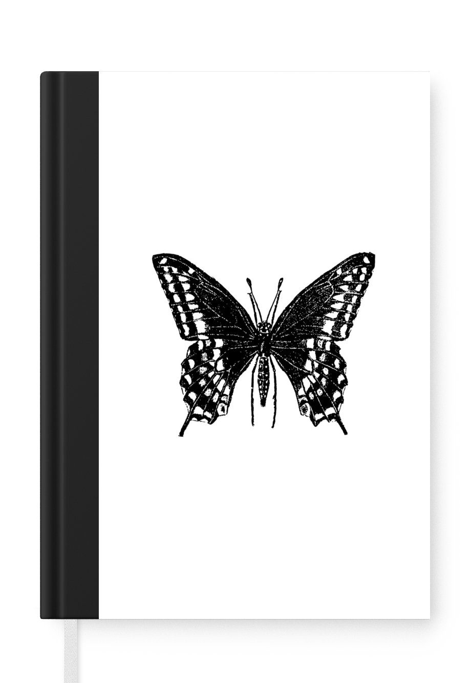 MuchoWow Notizbuch Schmetterling - Tiere - Retro - Schwarz und weiß, Journal, Merkzettel, Tagebuch, Notizheft, A5, 98 Seiten, Haushaltsbuch