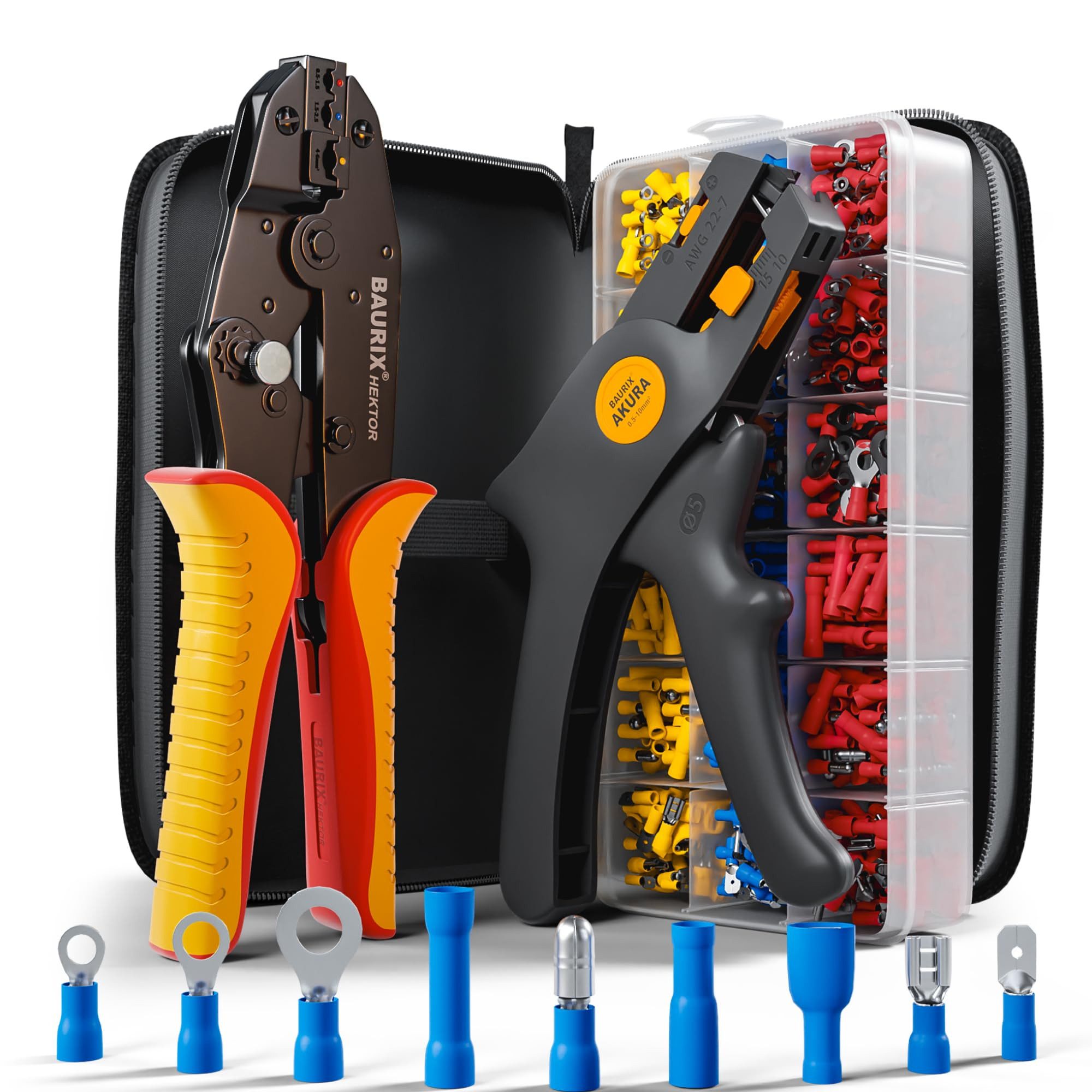 Crimpzange Set mit 700 Kabelschuhe und Abisolierzange