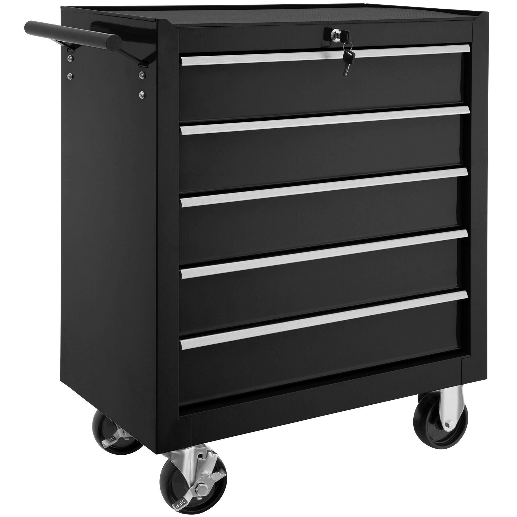 tectake Werkzeugwagen Werkstattwagen, Belastbarkeit 150 kg, zentrale, schwarz, (Werkzeugkoffer leer, in schwarz), 5 kugelgelagerte Schubladen mit Antirutschmatten, Rollen Ø 100 mm