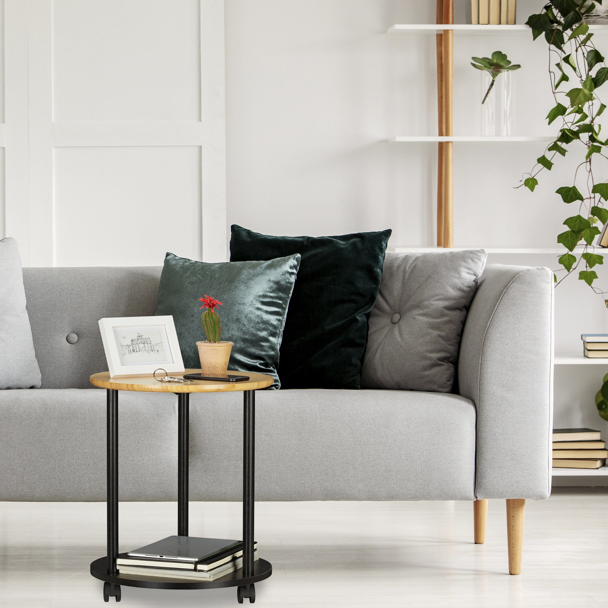 relaxdays Beistelltisch rund mit Rolle, M günstig online kaufen