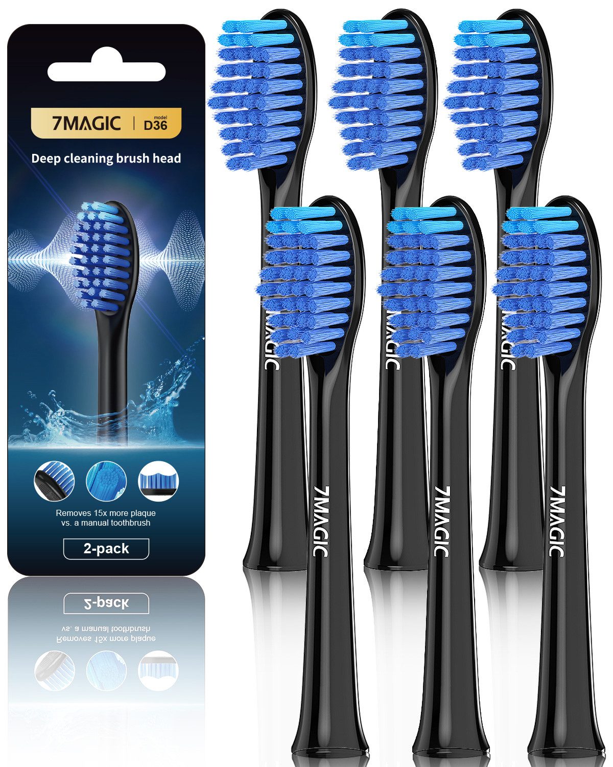 MCURO Aufsteckbürsten D36 Tiefenreinigung Aufsteckbürsten für D36 Elektrischen Zahnbürste, 2er Set, Arbeitet mit Precision Clean, 3D Whitening, Sensitive Clean, U-förmige Borsten, Standardgröße,Ersatzbürsten für tägliche Reinigung