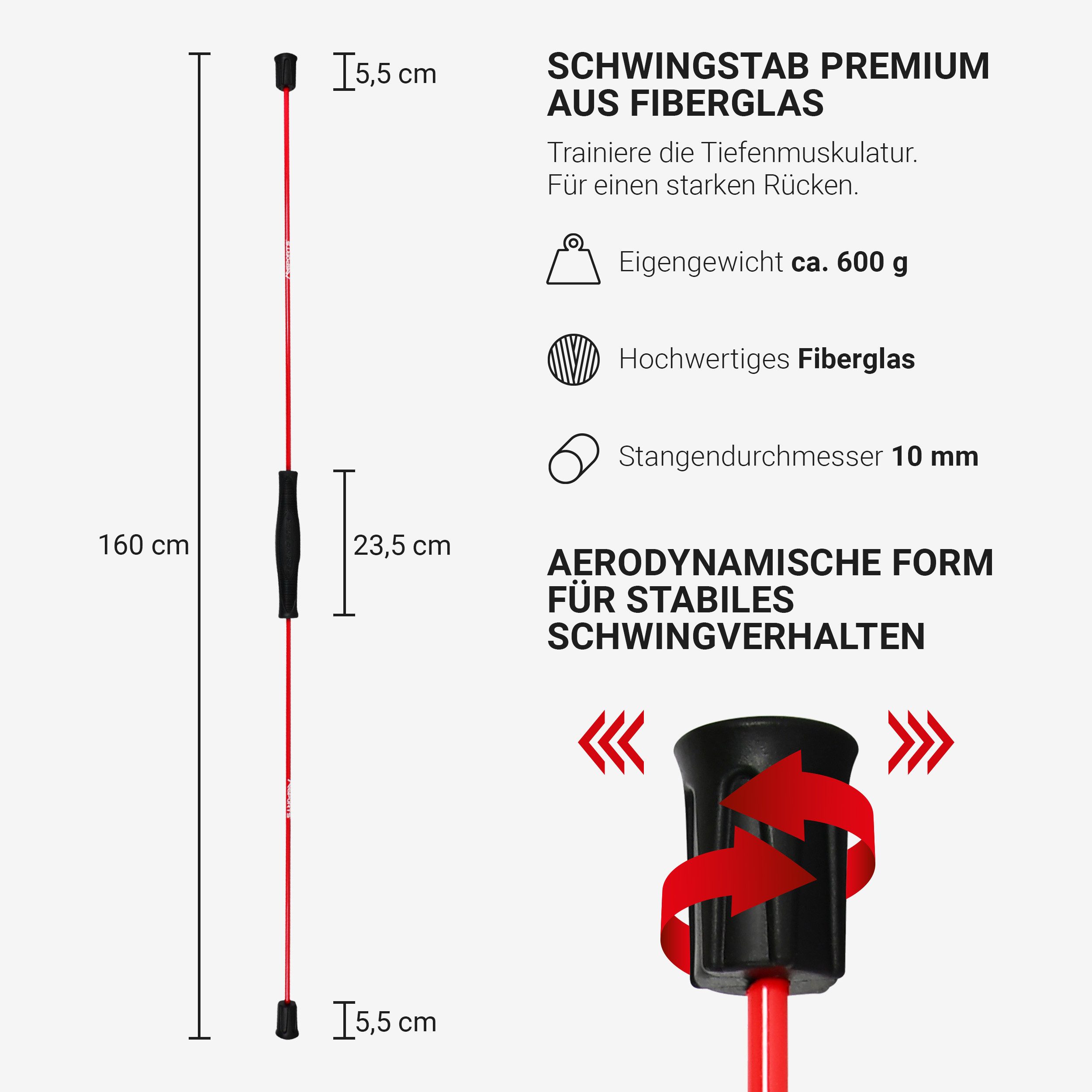 MSports® Swingstick Schwingstab 160 cm – Swingstick aus Fiberglas für Ganzkörpertraining