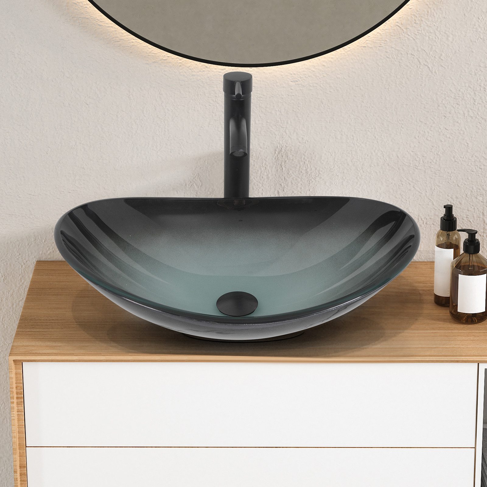 Puluomis Aufsatzwaschbecken Waschbecken Set mit Wasserhahn und Ablaufgarnit günstig online kaufen