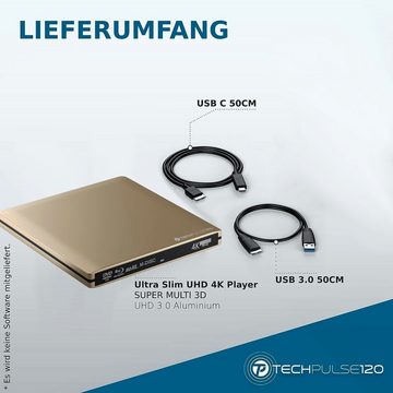 techPulse120 Externes ULTRAHD UHD 4k 3D M-DISC BDXL 100 GB USB 3.0 USB-C Laufwerk Blu-ray-Brenner