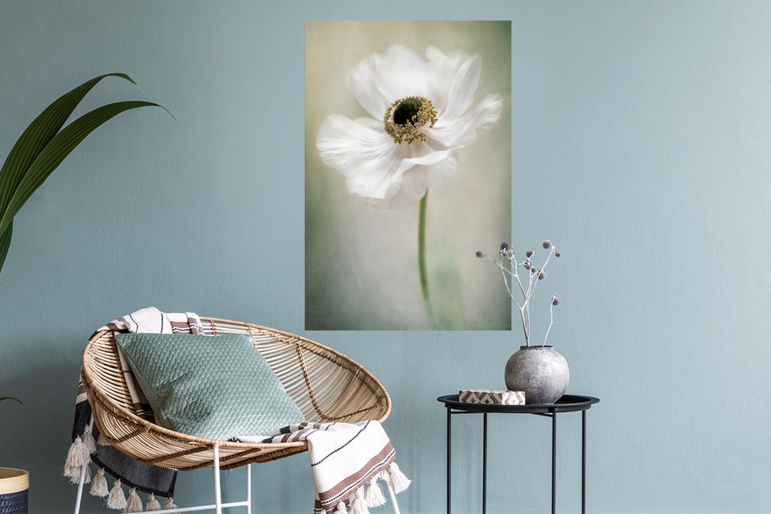 Schlafzimmer Wohnzimmer, Blumen Natur - (1 Selbstklebend, Wandsticker Anemone Weiß Wandaufkleber, Wandtattoo, - St), MuchoWow -