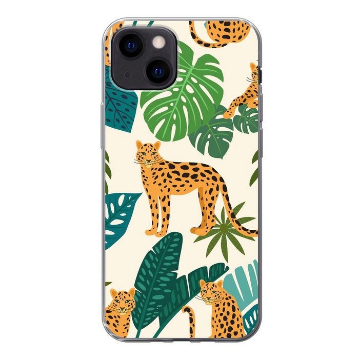 MuchoWow Handyhülle Dschungel - Leopard - Pflanzen - Muster - Mädchen - Jungen Handyhülle Apple iPhone 13 Mini Smartphone-Bumper Print Handy