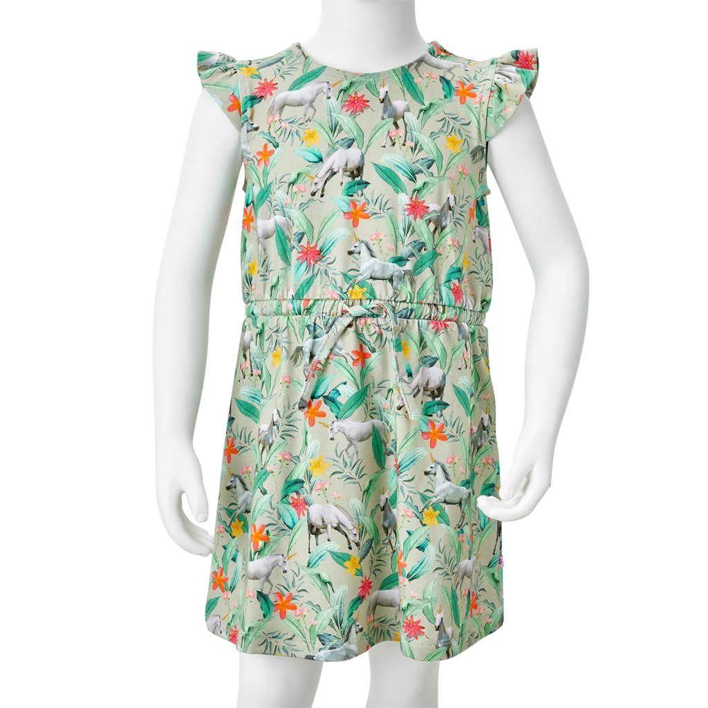 vidaXL Pflanzen-Motiv 116 A-Linien-Kleid und Einhorn- mit Kinderkleid Flügelärmeln Hellkhaki