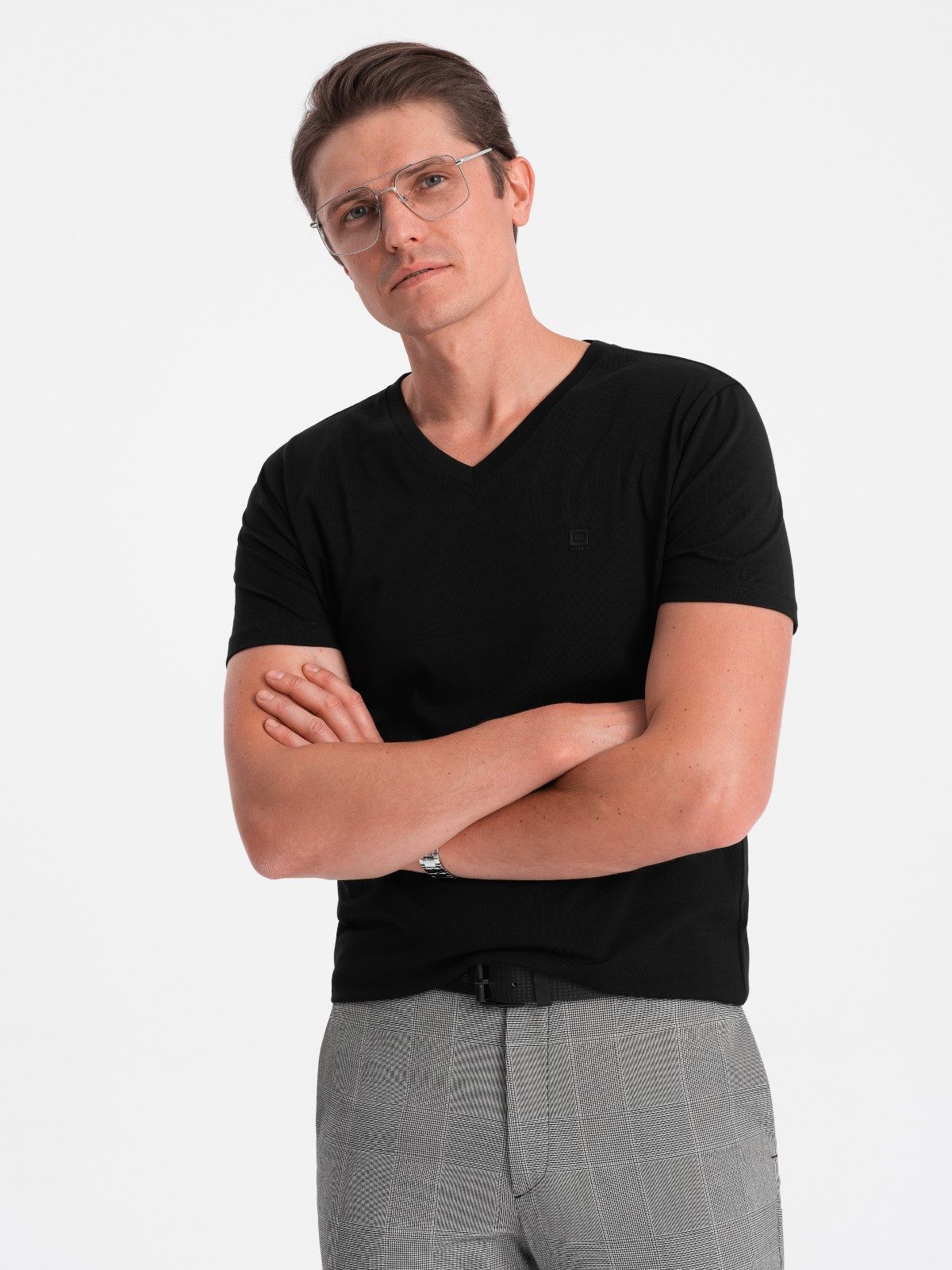 OMBRE T-Shirt Herren V-NECK-T-Shirt mit Elastan