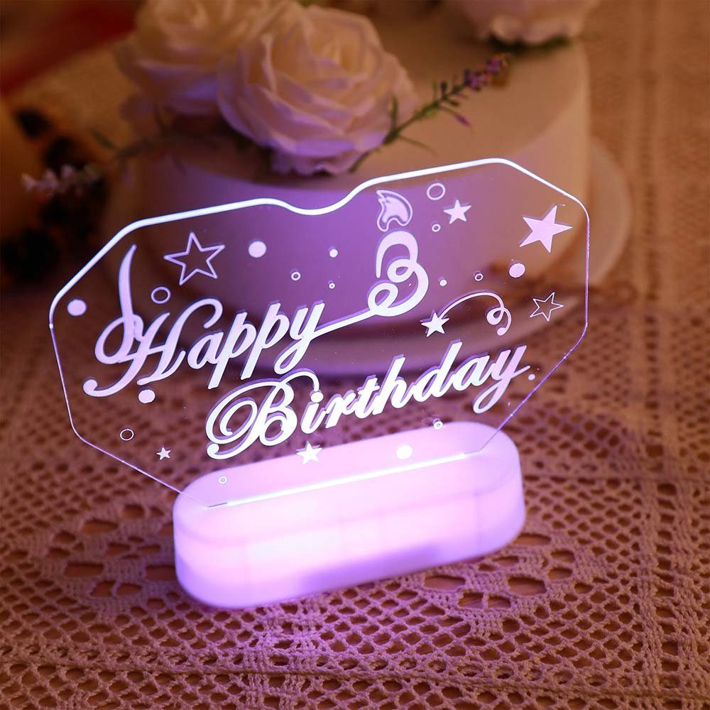 Batteriebetrieben Geschenke Fernbedienung, Nachtlicht (mit Birthday Sunicol 3D Party, RGB Fernbedienung) Nachttischlampe, Happy Tischlampe, mit Geburtstag LED Leuchte Acryl RGB