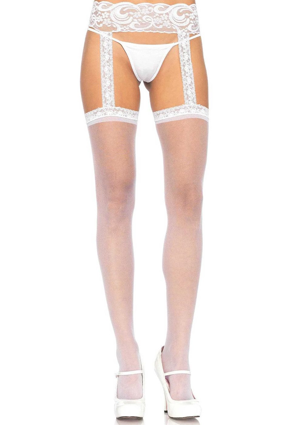 Leg Avenue Strapsstrümpfe Straps-Strümpfe mit Strapsgürtel aus Spitze - weiß (1-Paar) bequeme und stilvolle Strümpfe