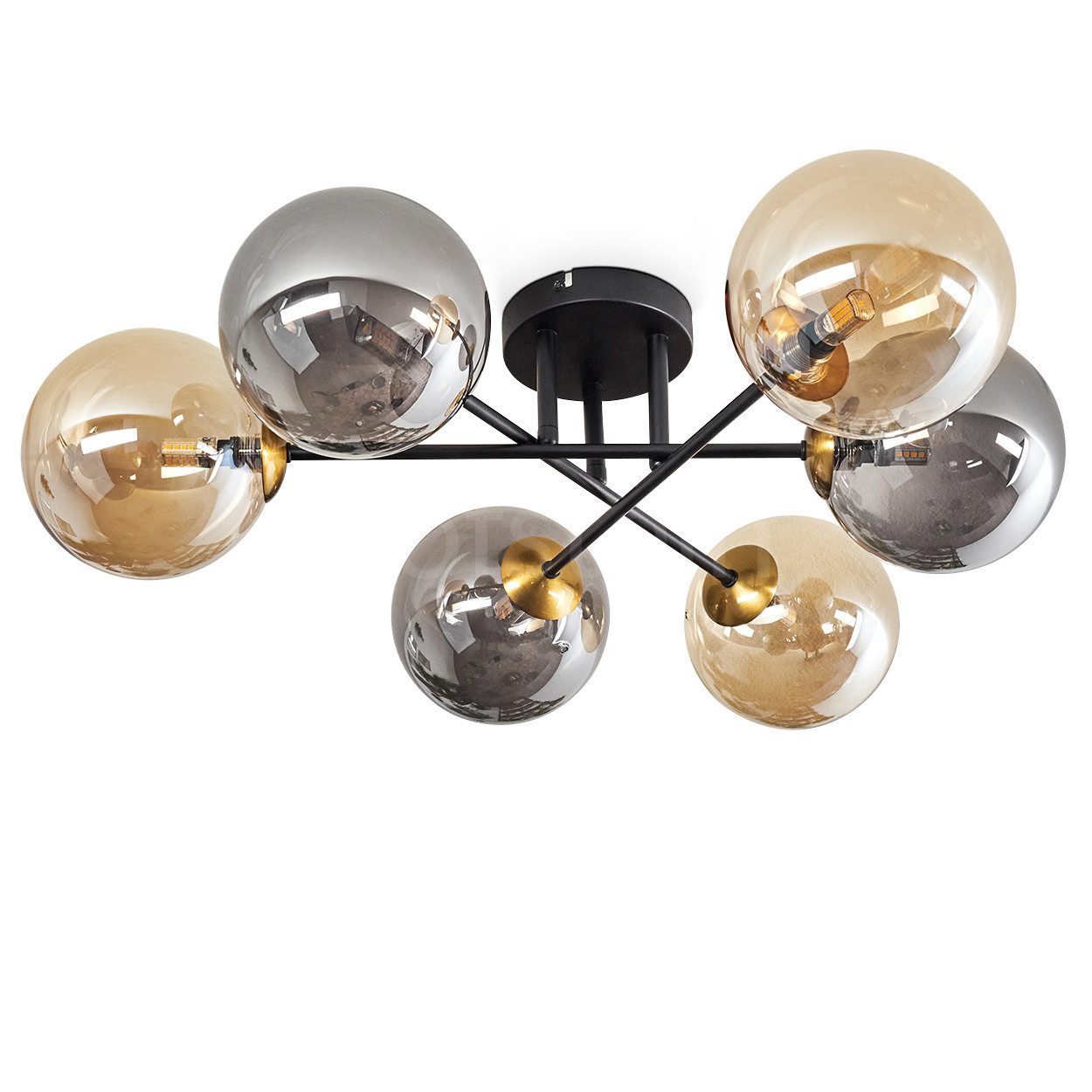 hofstein Deckenleuchte Deckenlampe, Metall/Glas in Schwarz/Goldfarben/Rauch günstig online kaufen