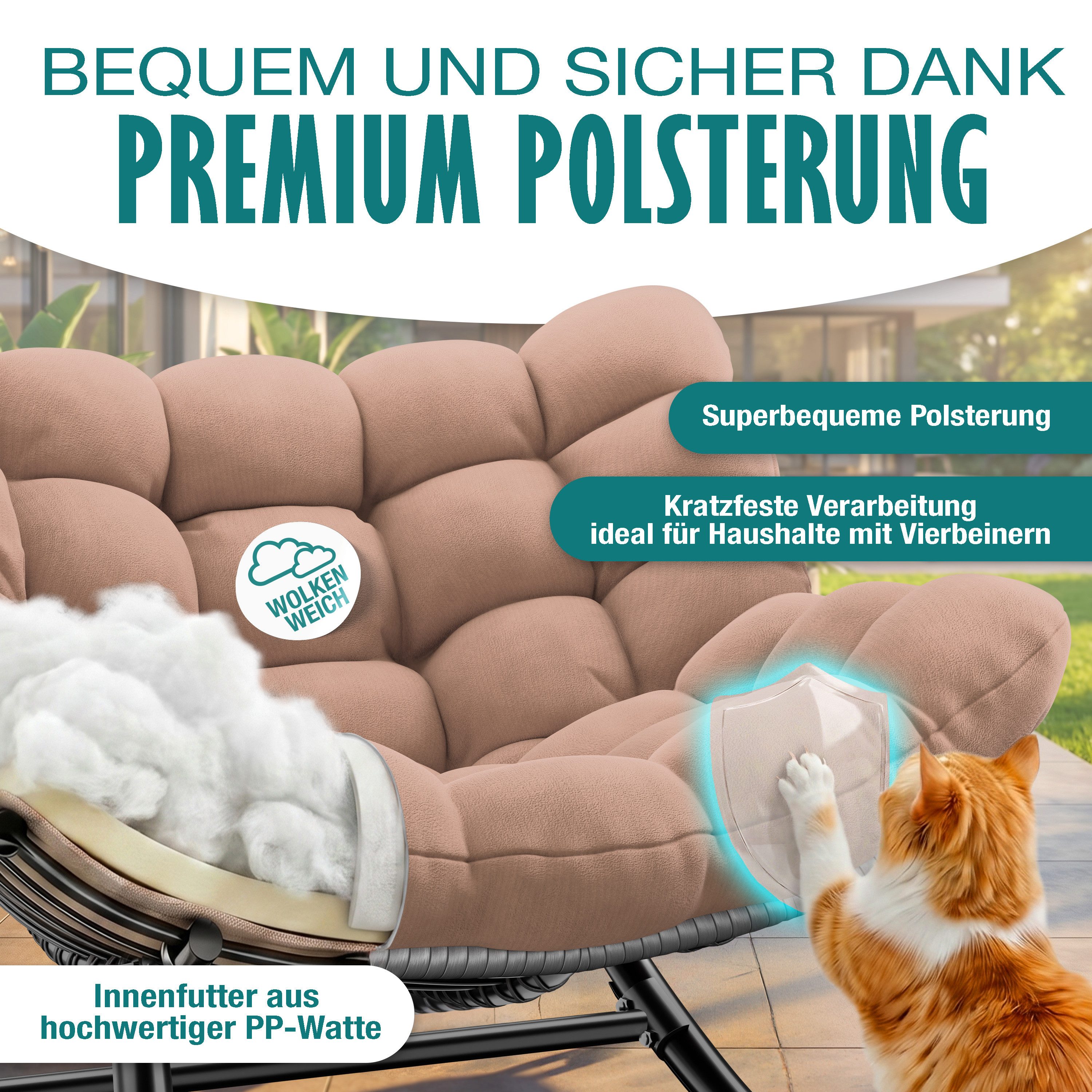 KESSER Schaukelstuhl (maximale Belastung 120kg, witterungsbeständig & mit rutschfesten Füßen), Loungesessel ergonomisches Relaxsessel für Balkon, Garten & Wohnz – Bild 3 von 5