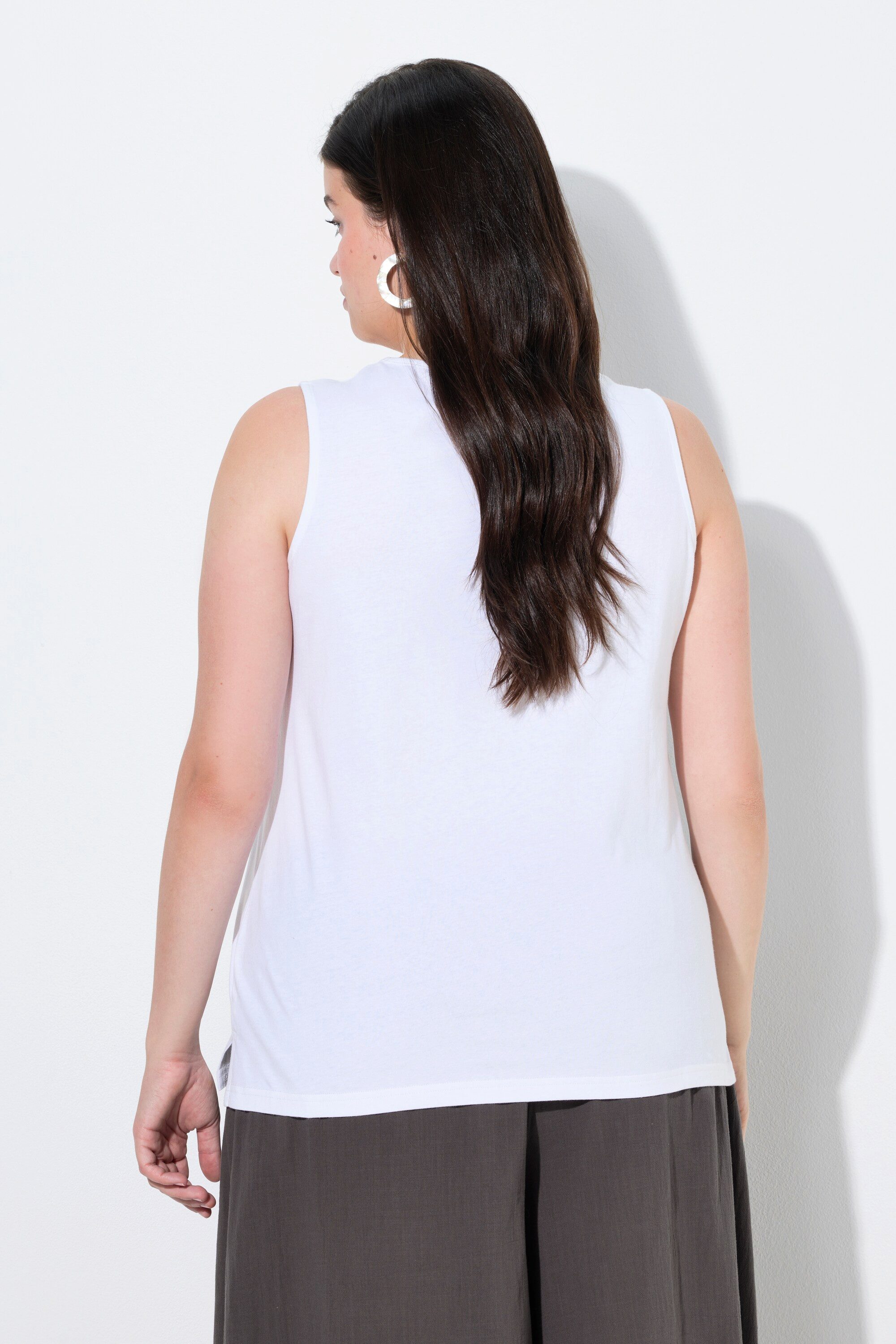 Ulla Popken Longtop Top Classic V-Ausschnitt ärmellos Biobaumwolle