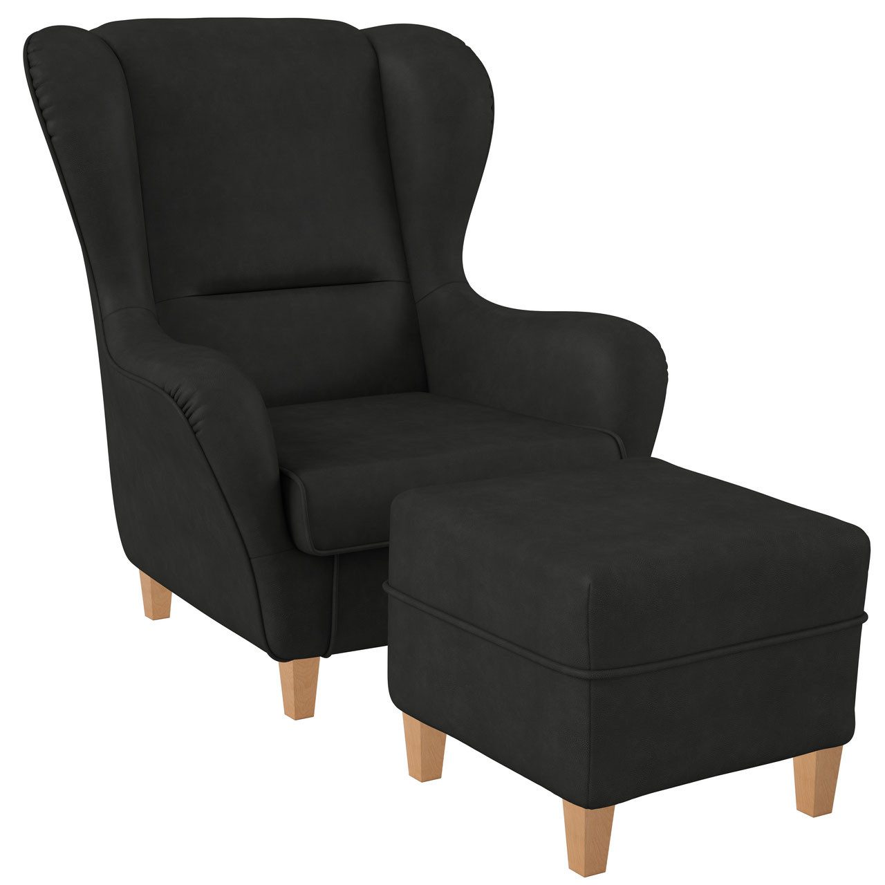 Supellex Ohrensessel Sofia Relaxsessel mit Hocker Design Kunstleder Milano Anthrazit