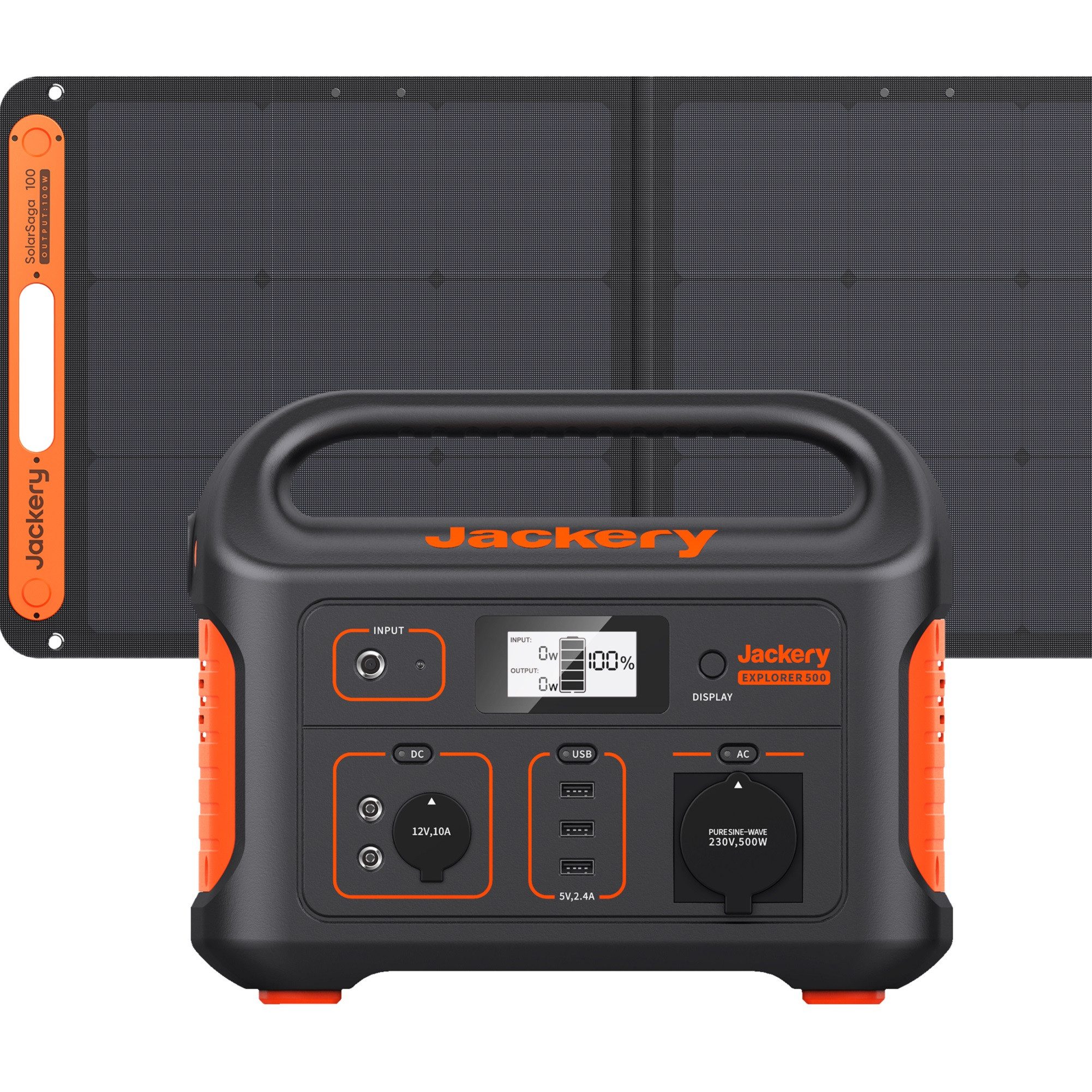 Jackery Stromgenerator Solargenerator 500, 518WH Powerstation mit SolarSaga 100W Solarpanel, 1,00 in kW, (2-tlg), tragbar für Camping Outdoor