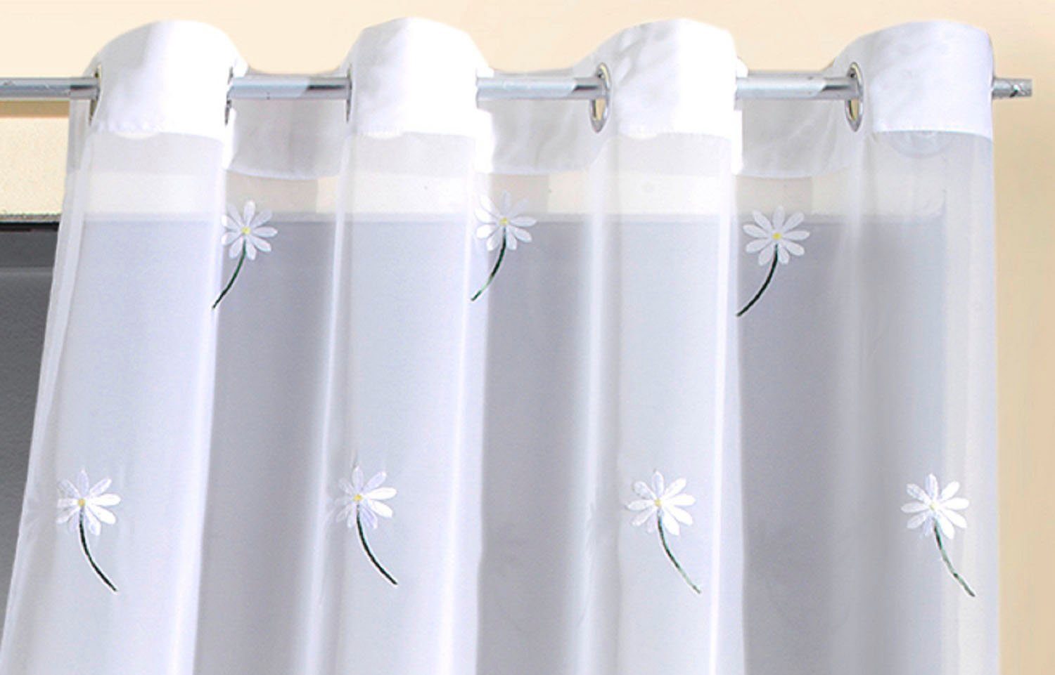 Weckbrodt Vorhang Daisy (1 St), Ösen, halbtransparent, Voile, Voile, halbtransparent, bestickt, Floral, geblümt, Gardine, Store
