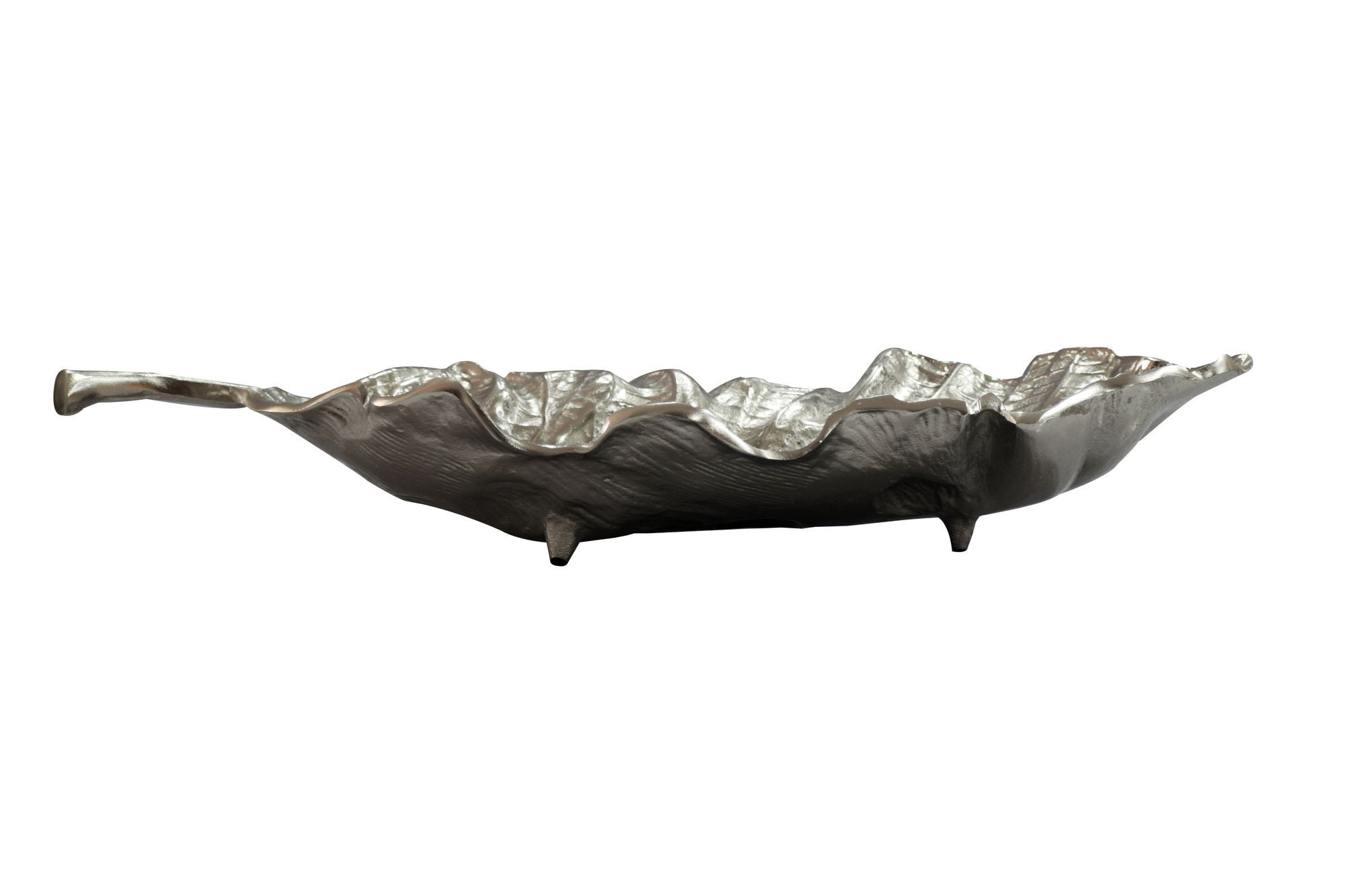 FINEBUY Dekoschale FB77820 Wohnaccessoire Silber 67cm Tischdeko Metallschale Aluschale (Elegante Blattform mit natürlicher Struktur), Dekoratives Wohnaccessoire – Bild 5 von 5