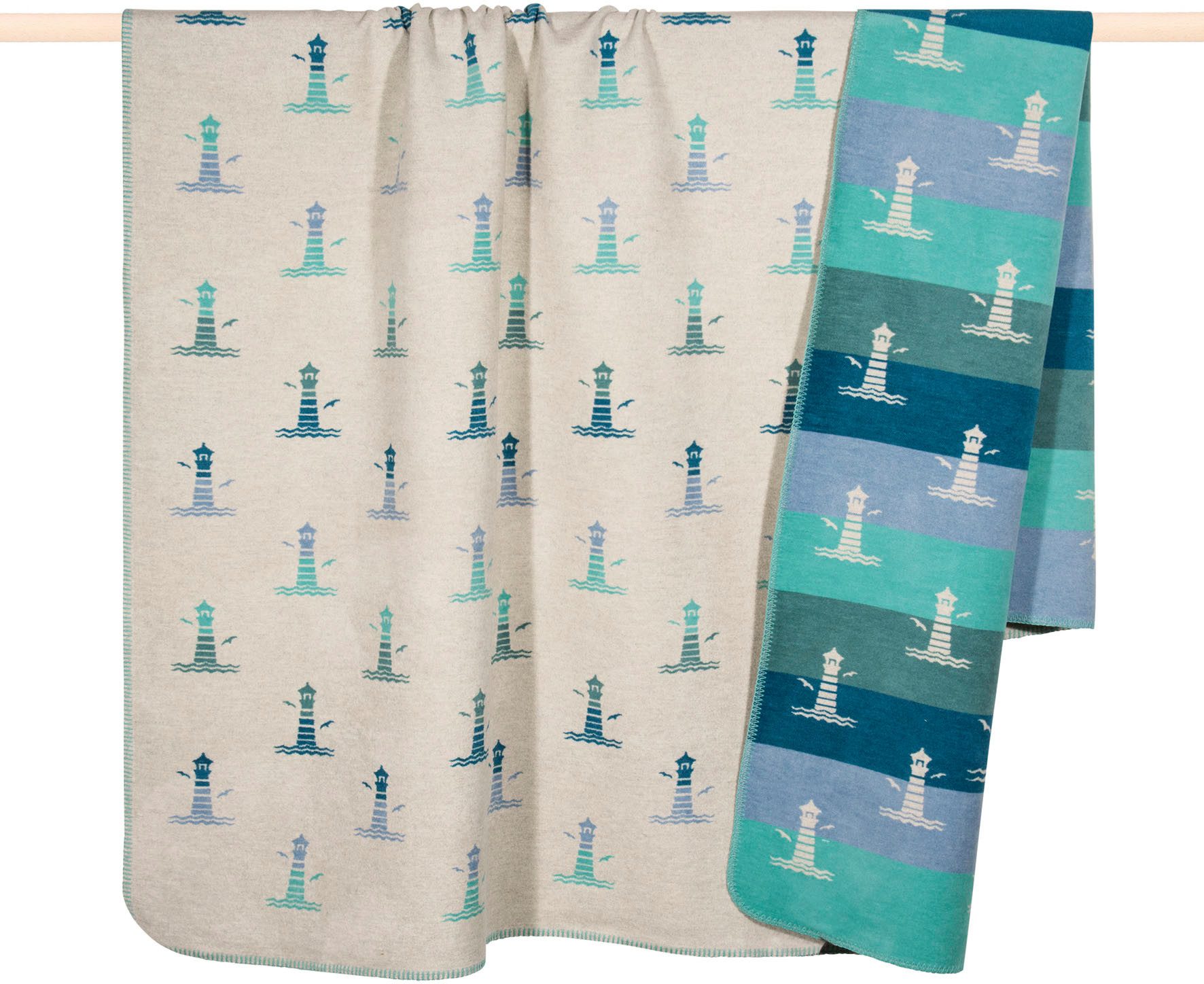 Wohndecke LIGHTHOUSE, PAD, Made in Europe, Wendefunktion, gestreift, Motiv Leuchtturm, 150x200 cm