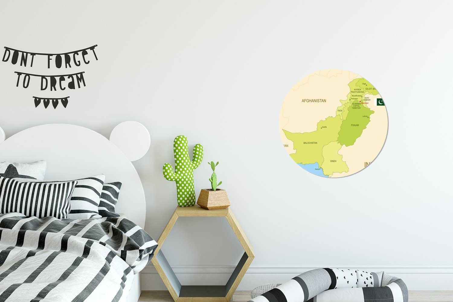 MuchoWow Wandsticker Illustration der Karte Pakistan Wohnzimmer und von seinen Tapetenkreis (1 Tapetenaufkleber, für St), Provinzen Kinderzimmer, Rund