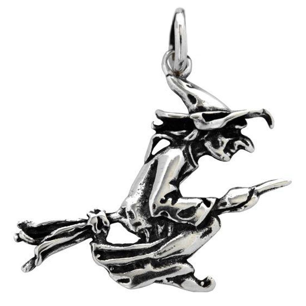Kettenanhänger Hexe Besen Schmuck Anhänger 925er Silber - 29x25mm