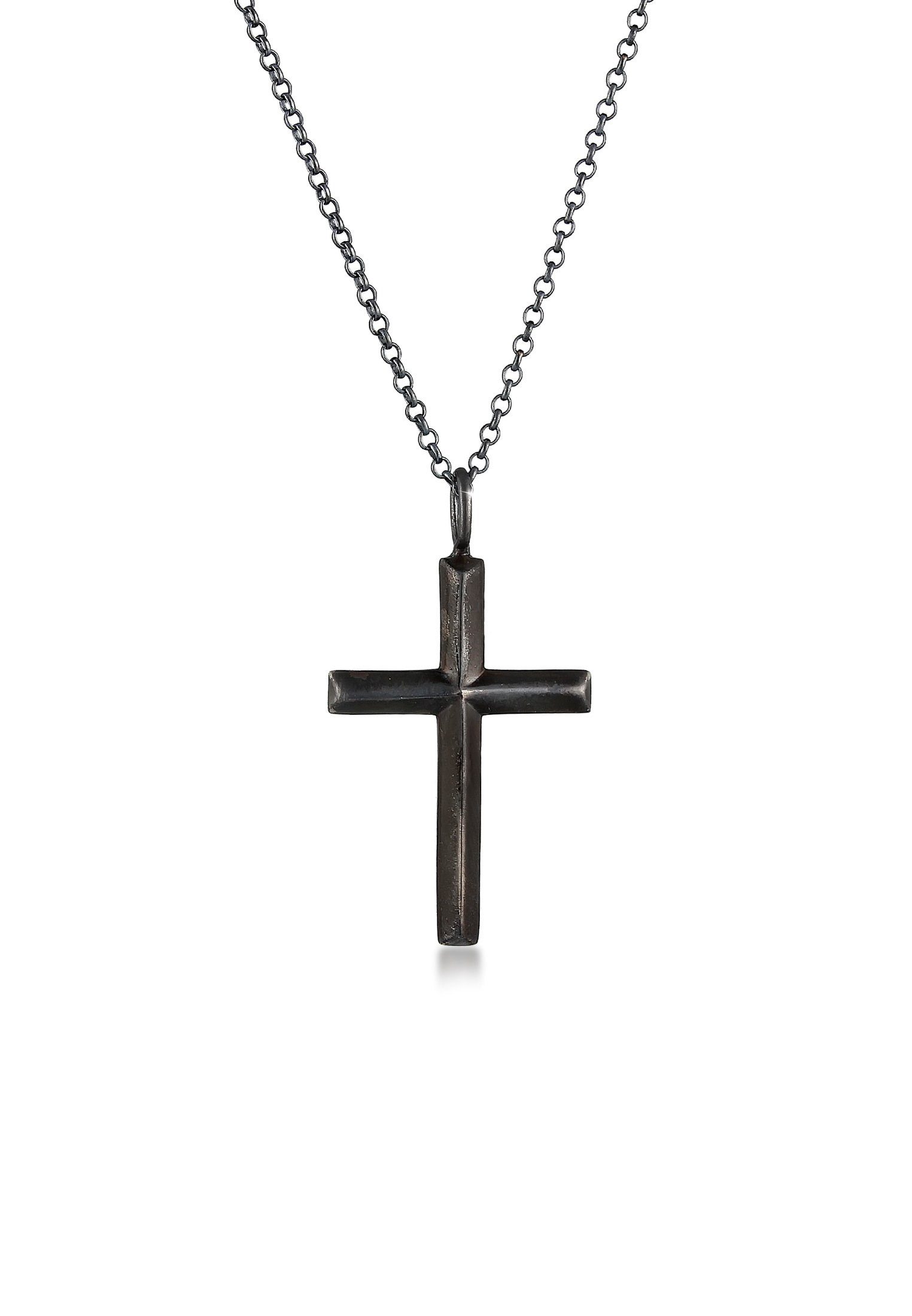 Lange Kette Herren mit Kreuz Oxidiert Massiv 925 Silber