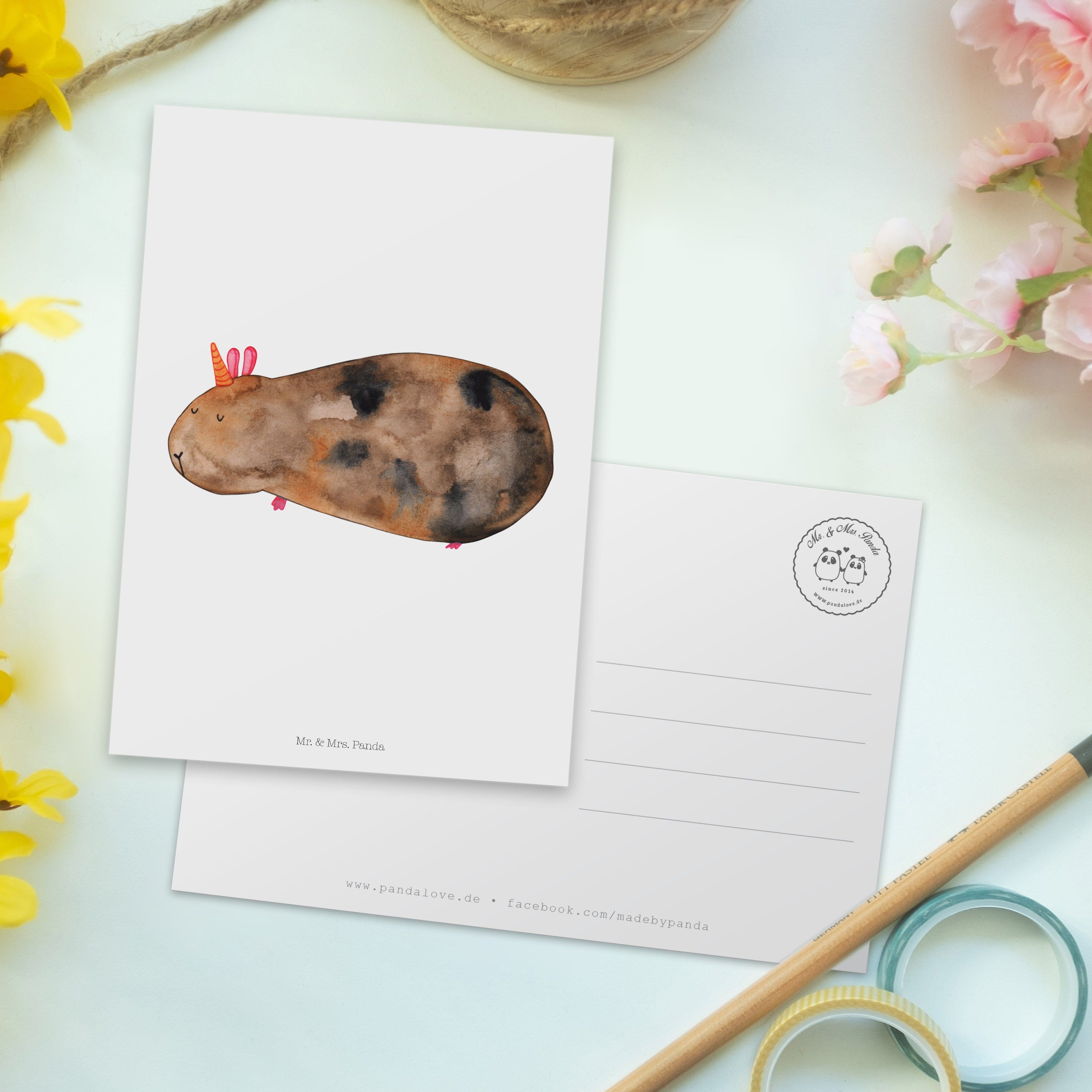 Mr. & - Geschenkkarte, Grußkarte, Dankeskarte Weiß - Geschenk, Postkarte Mrs. Panda Meerhörnchen