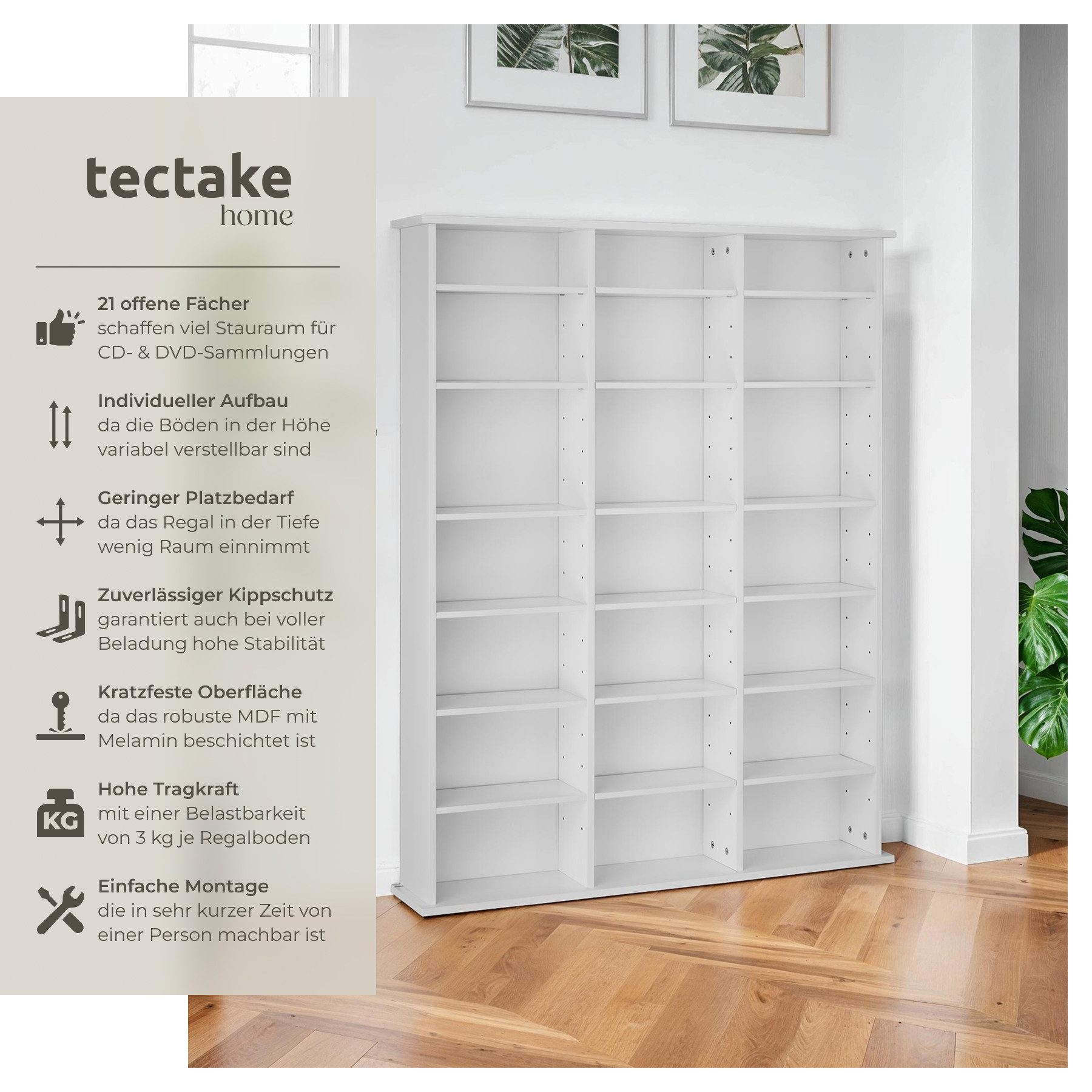 tectake CD-Regal CD DVD Regal, Set 1-tlg., in Holzoptik günstig online kaufen