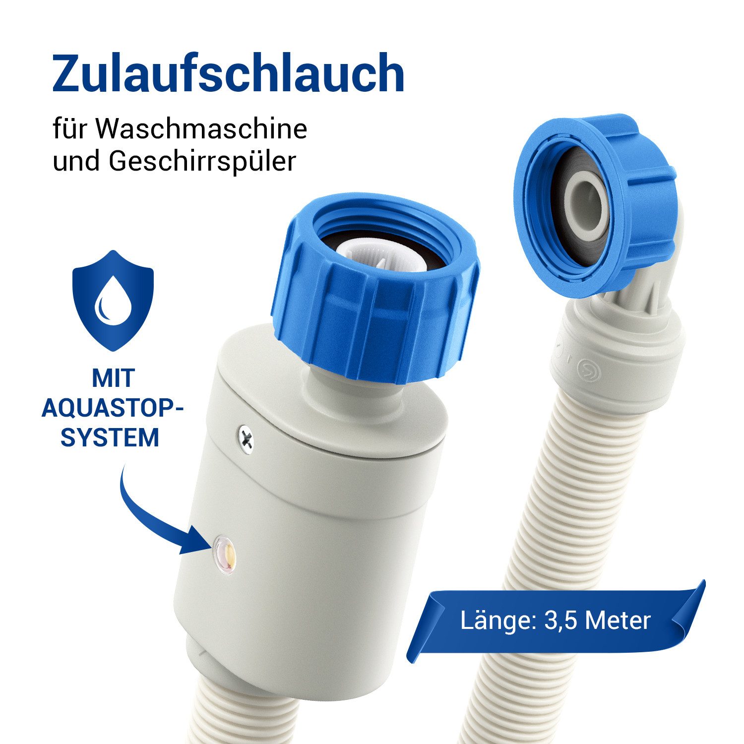 VIOKS Zulaufschlauch Aquastop 3/4" für Kaltwasser, Zubehör für Waschmaschine, Geschirrspüler, Schauch 1,5 / 2 / 2,5 / 3,5 / 3 / 4 m