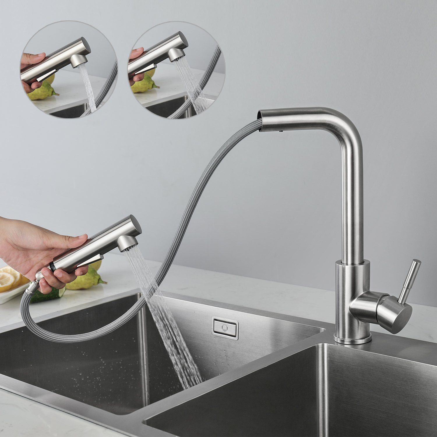 CECIPA Küchenarmatur Hochdruck Wasserhahn Küche Ausziehbar Mit 2 Strahlarte ‎wasserhahn kueche ausziehbar