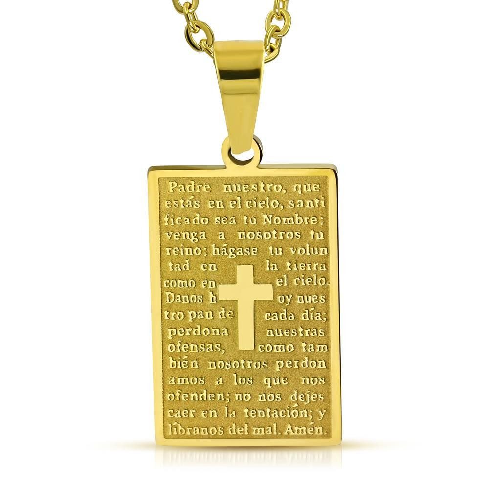 Anhänger mit Gravur Anhänger Vaterunser eckig goldfarben aus Edelstahl Unisex