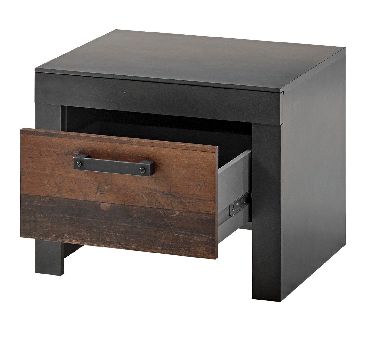 Schublade mit mit cm), Wood, 45 in Furn.Design (Nachtkonsole grau Nachttisch 55 x Used Ward