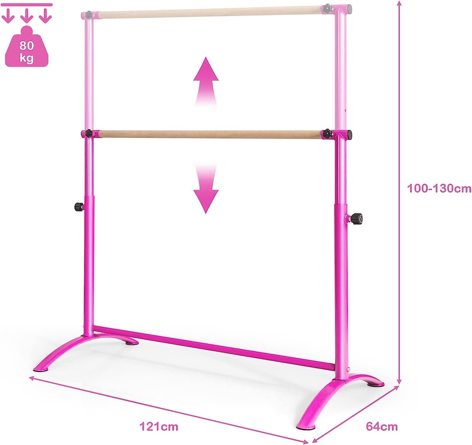 KOMFOTTEU Balancetrainer freistehende mit 4-Fach Einzelballettstange, Höhe verstellbarer rosa