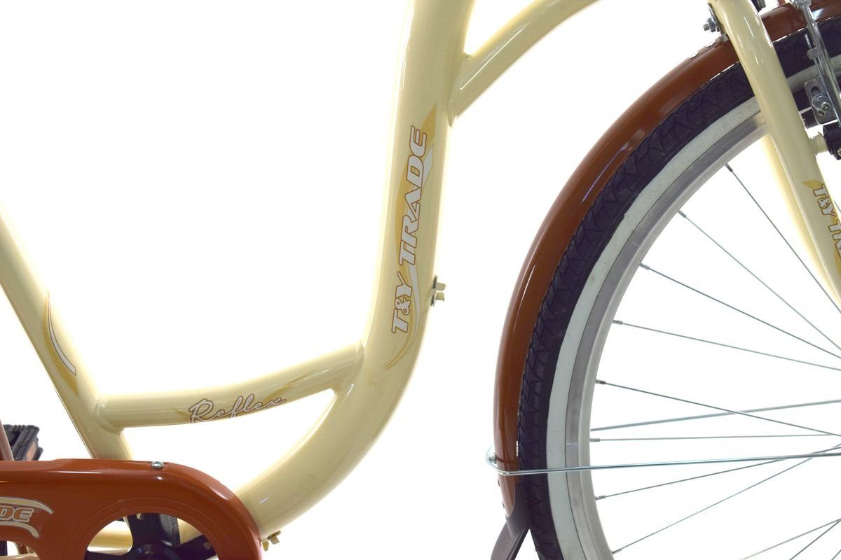 T&Y Trade City Bike 28 inch Women's Girls' City Bicycle Bike Road Traffic Regulations Reflective Beige 1 Speed, 1 Gear, Coaster Brake, Luggage Rack, Lights, Kickstand, Basket