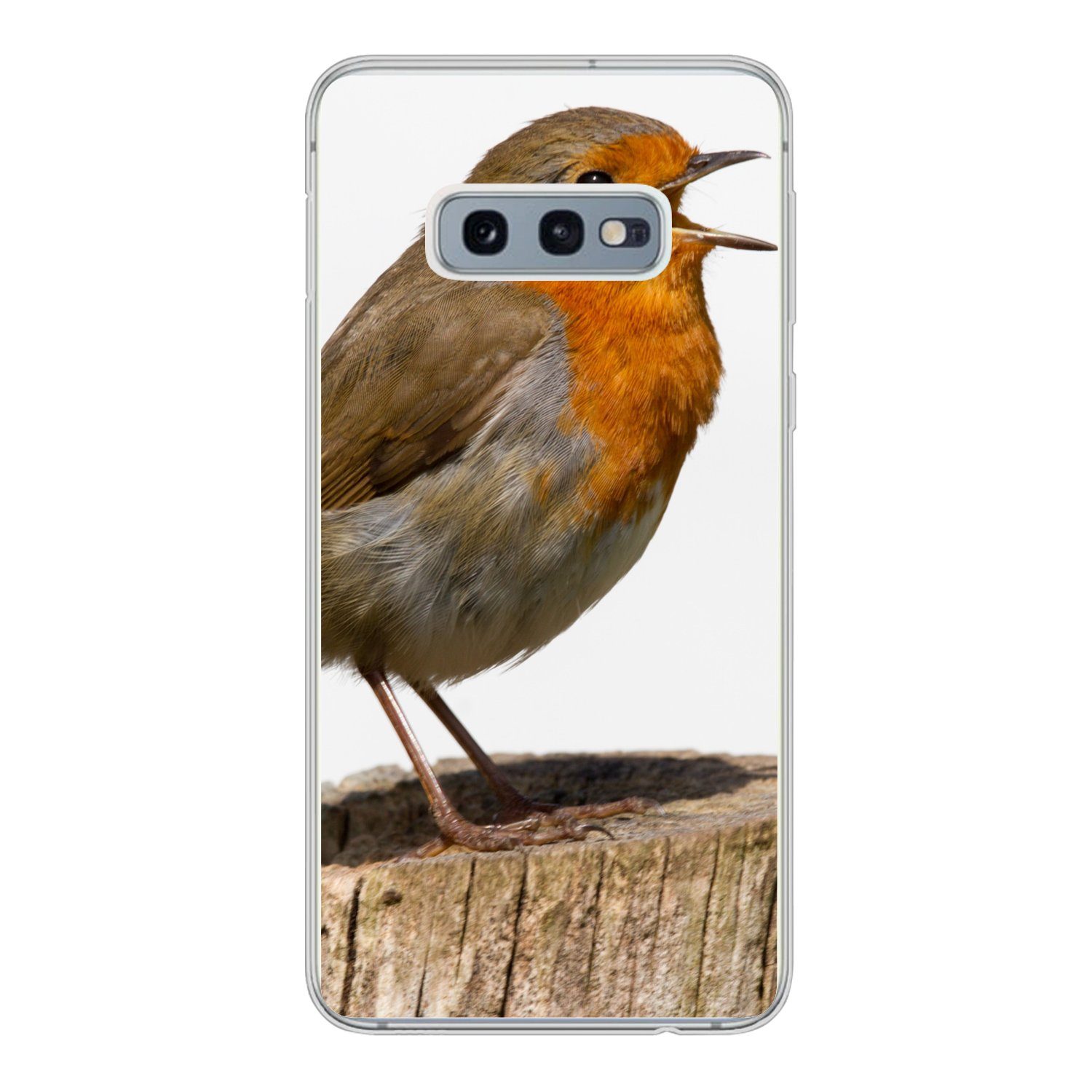 MuchoWow Handyhülle für Samsung Galaxy S10e Rotkehlchen - Vogel - Holz, Phone Case, Silikon, Schutzhülle Dünn