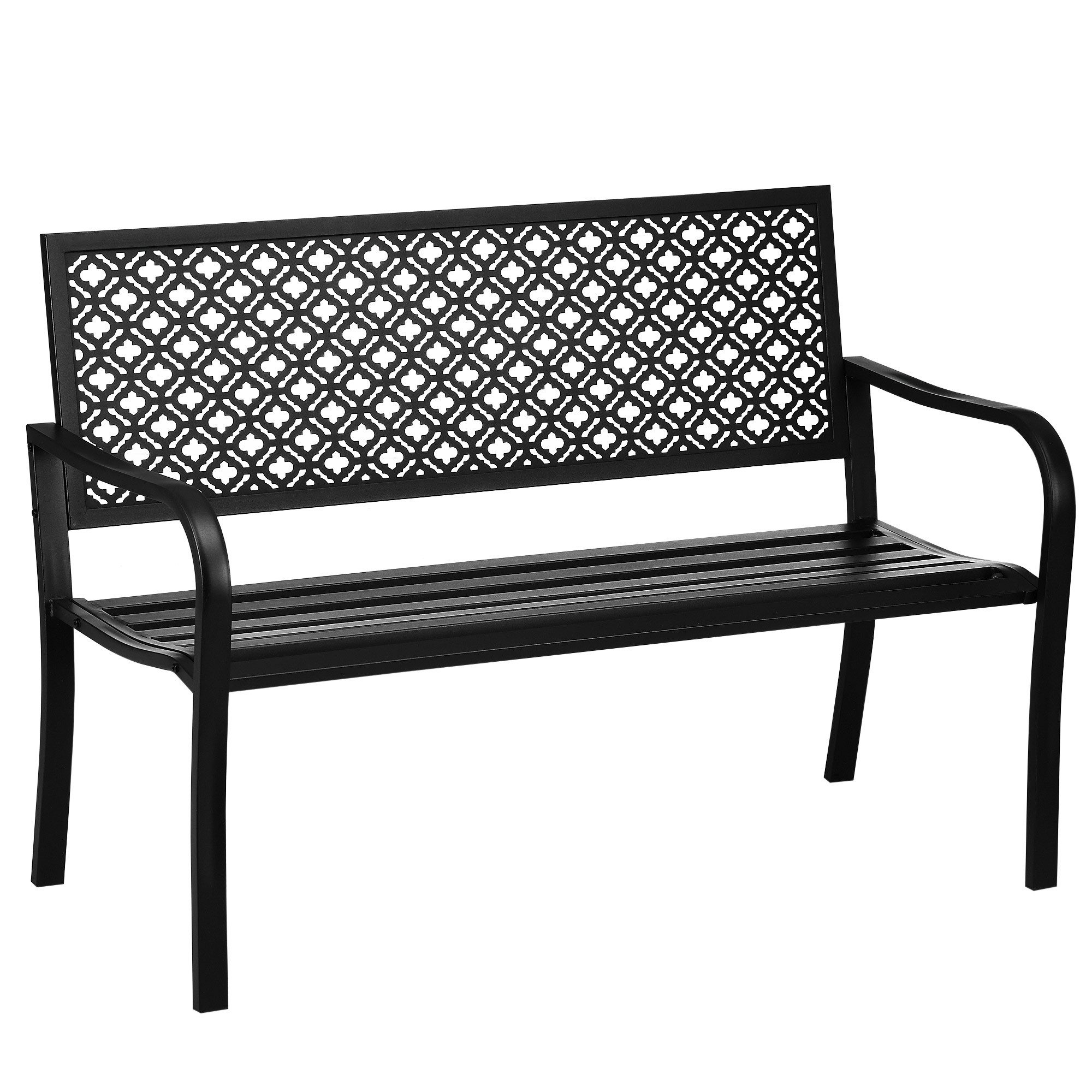 MC Star Gartenbank Gartenbank aus Metall, 2-Sitzer, Blumenmuster (wetterbeständig, 127 x 63 x 83cm, Schwarz)