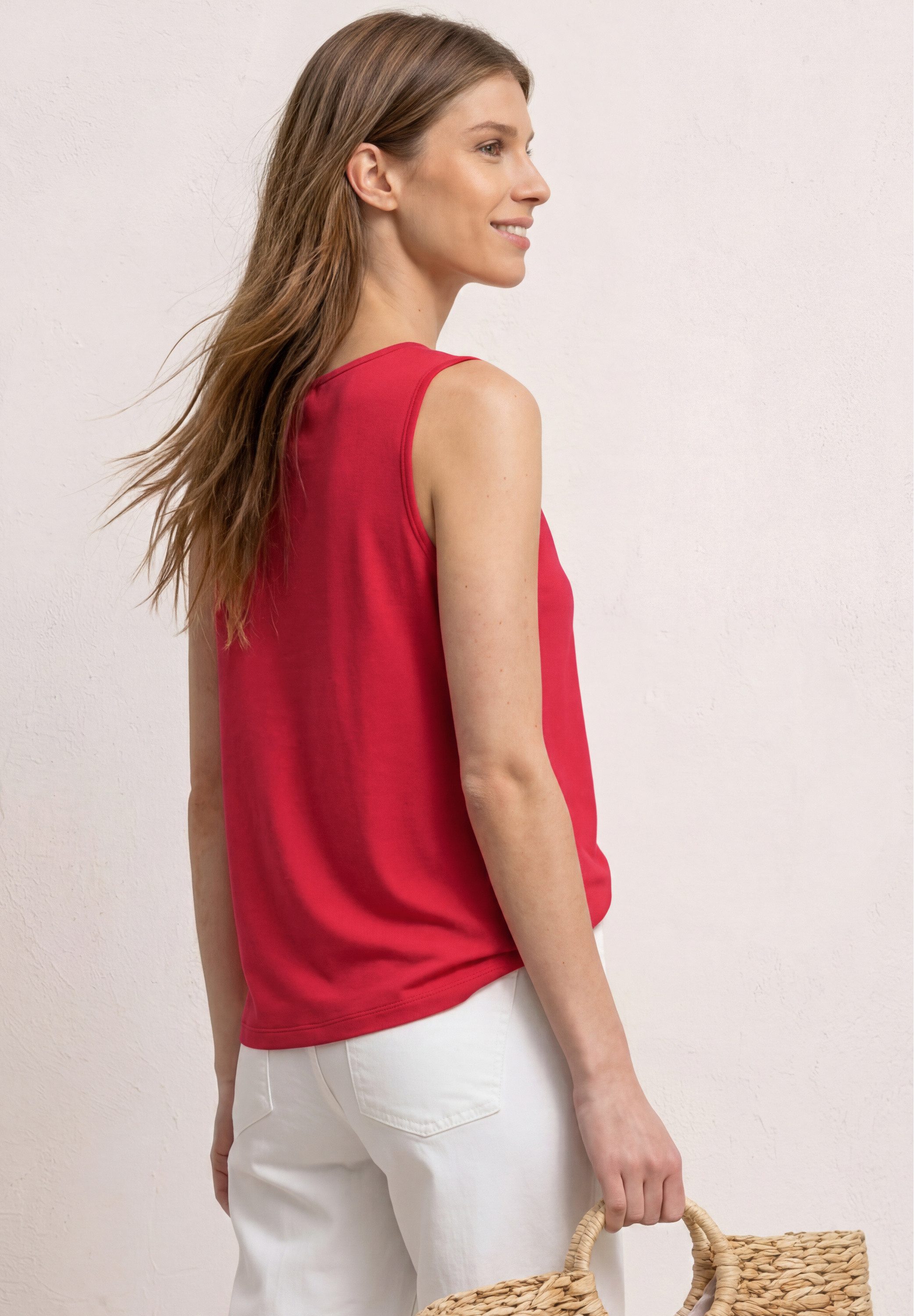 STREET ONE Shirttop Sommertop mit V-Neck und Knotendetail