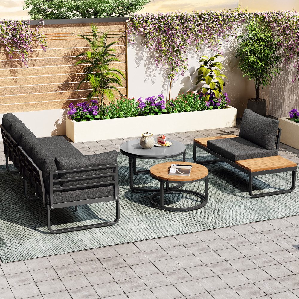 BBWL Gartenlounge-Set mit Couchtischen, verzinkter Eisenrahmen Loungemöbel, Tische, Polster, Gartenmöbel Set 4–5 Personen