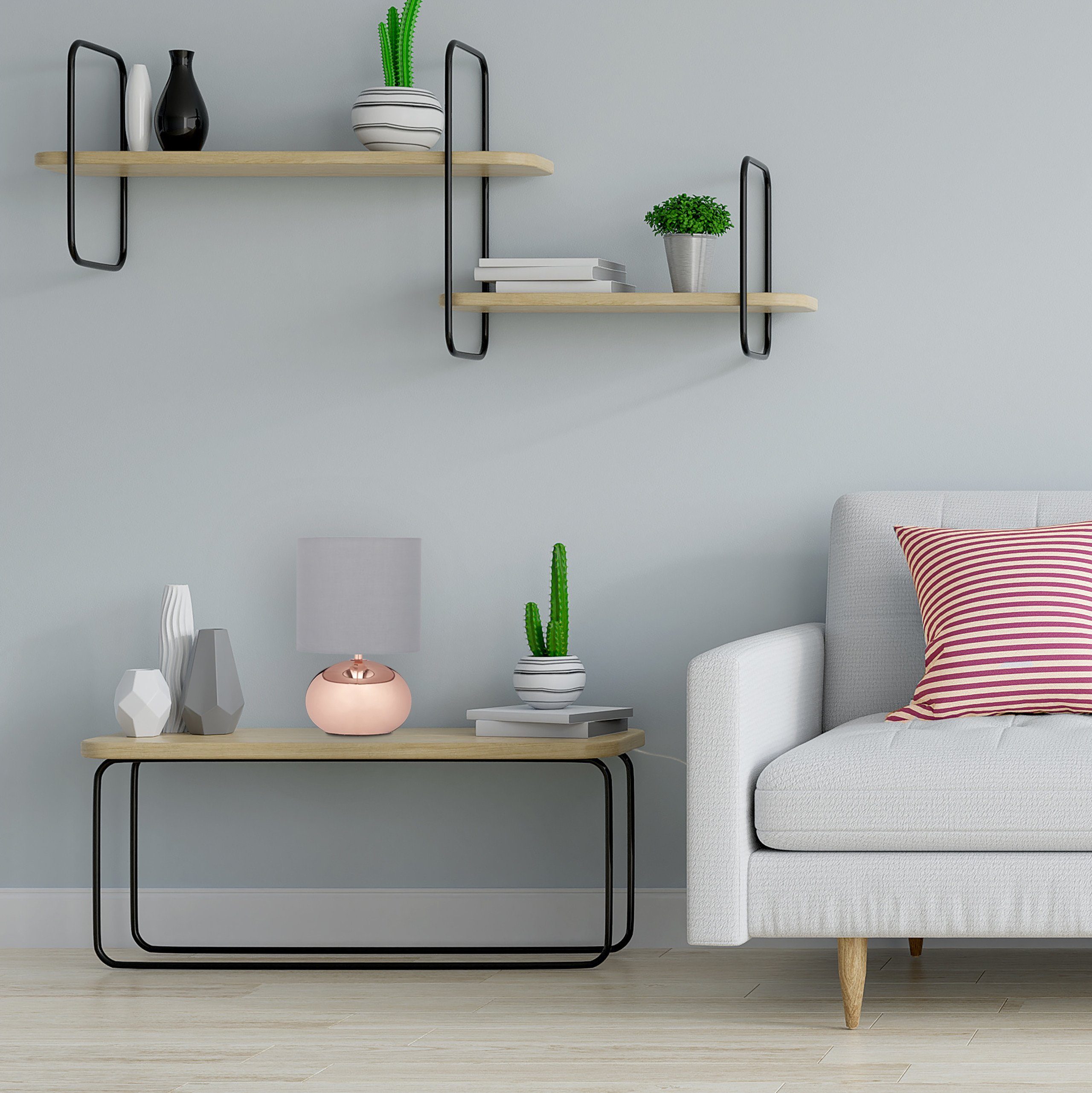 relaxdays Tischleuchte Runde Tischlampe mit Touchfunktion, Kupfer