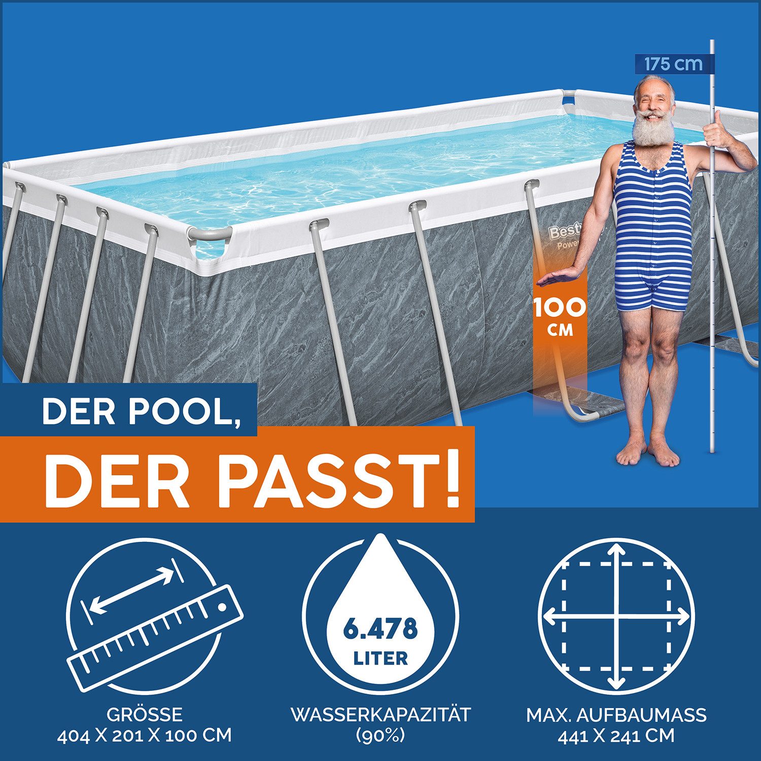 Bestway Framepool Power Steel™ (Packung, ohne Zubehör), 404 x 201 x 100 cm