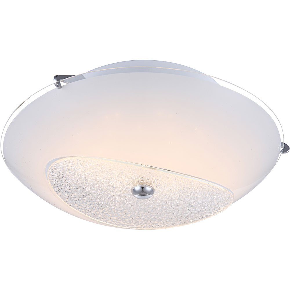 GLOBO LIGHTING LED Deckenleuchte, LED-Leuchtmittel fest verbaut, LED Deckenlampe, rund, Chrom, Glas opal mit Kristallen