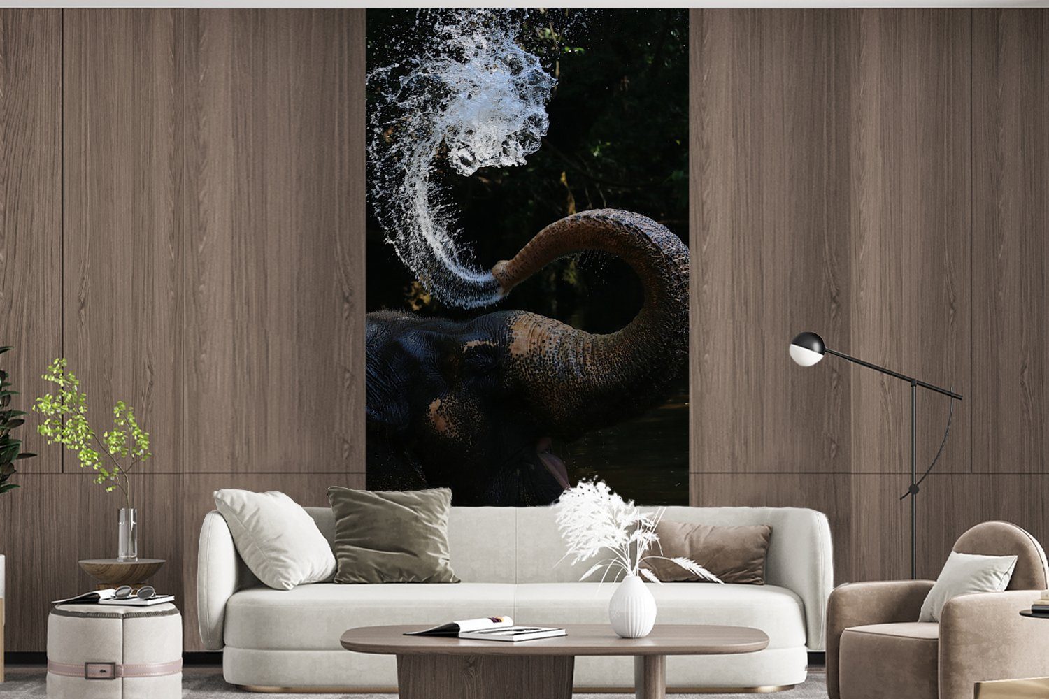 Wohnzimmer (2 Wasser Matt, MuchoWow Rüssel Fototapete bedruckt, Schlafzimmer - Küche, für Vliestapete - St), Tiere - Fototapete Elefant Natur, -