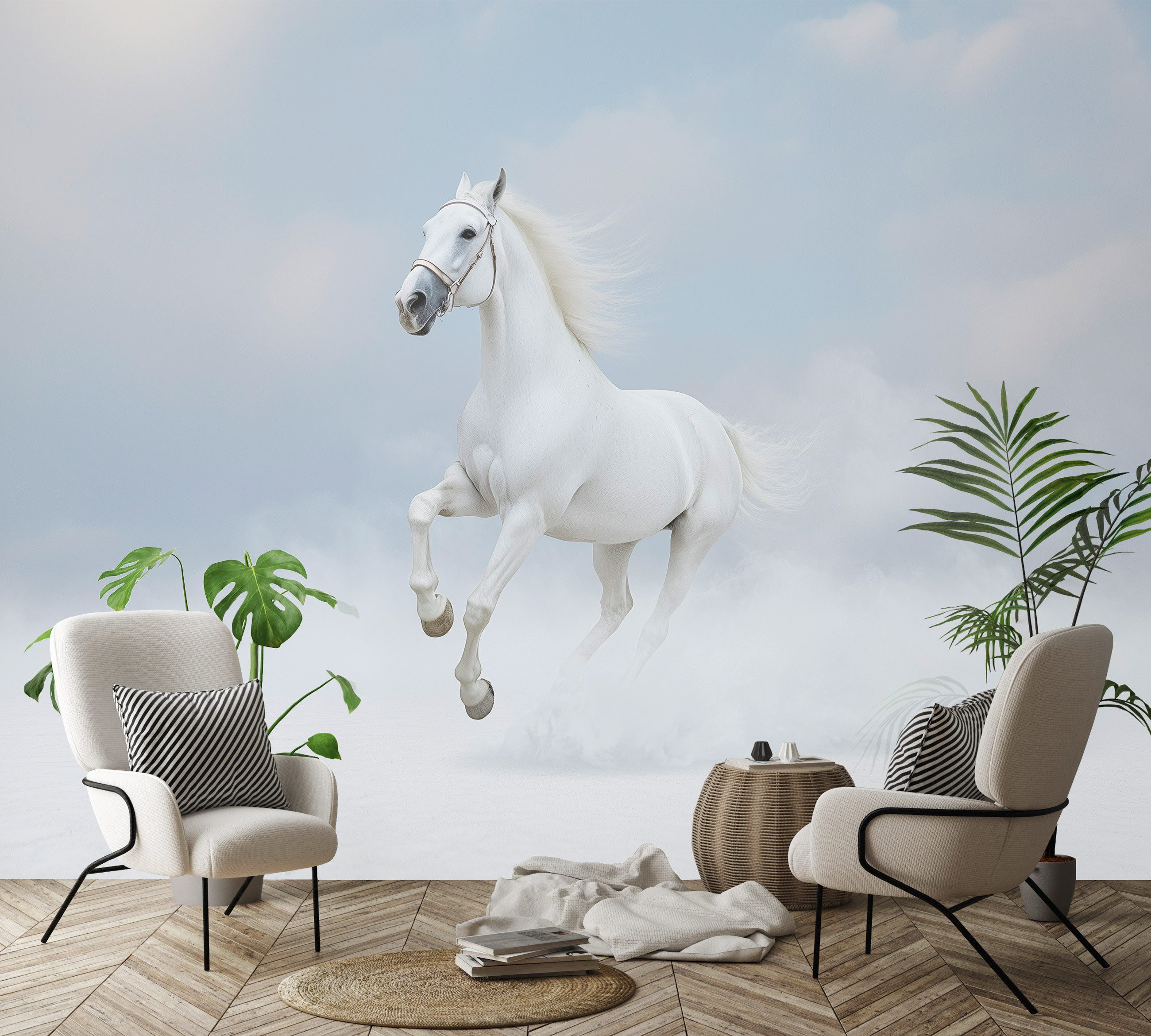 Wallarena Fototapete Pferd Weiß Vlies Tapete Wohnzimmer Schlafzimmer Wandtapete, Glatt Vlies Washable, Pferd, Weiß, (Packung, 2 St., Vlies Fototapete), Vliestapete Blau Wohnzimmer Schlafzimmer Küche Tapete + Kleister