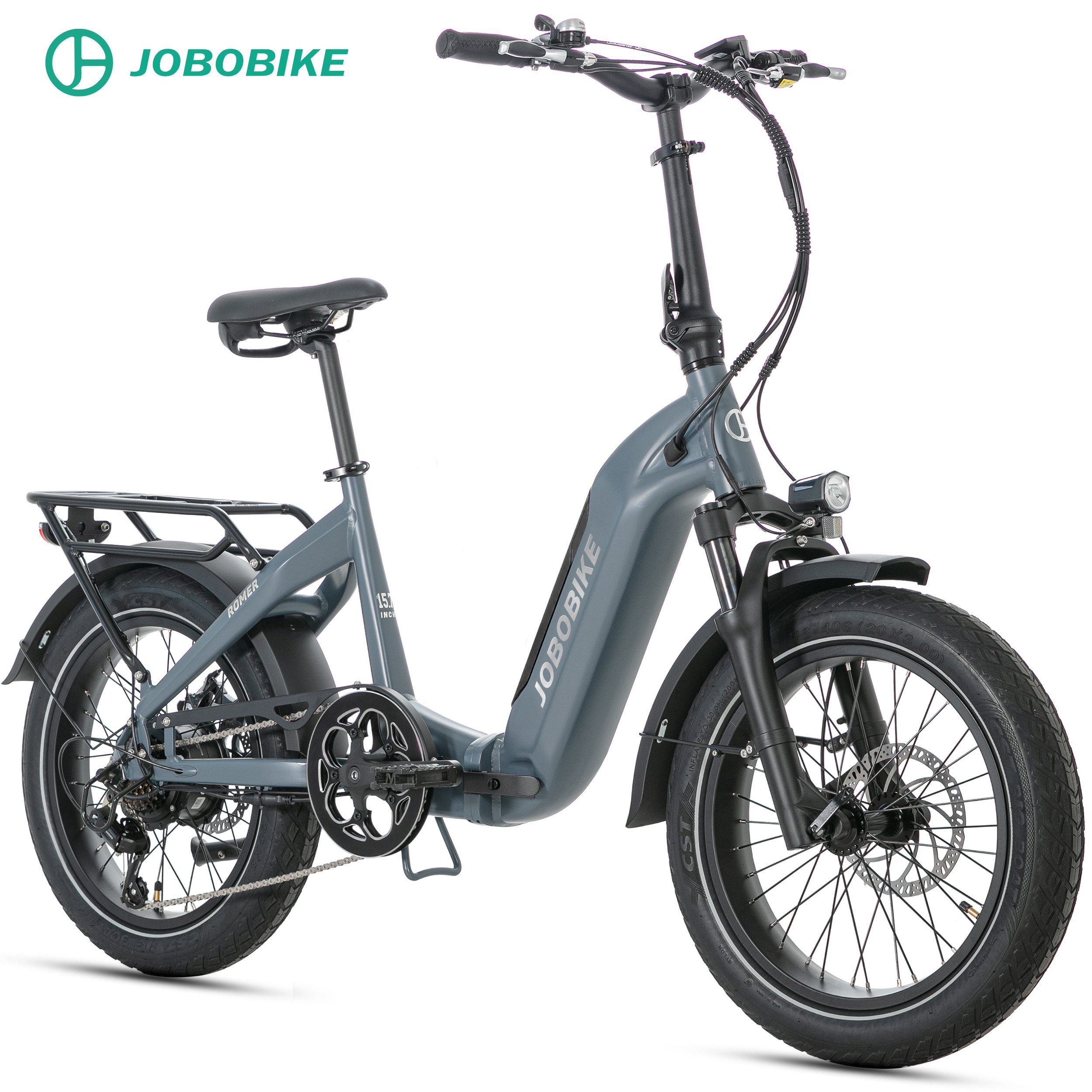 JOBOBIKE E-Bike Klapprad 20 x 3,0 Zoll, 80 Nm, Romer 60-150km, E-bike klappbar, E-Cityrad, 7 Gang Shimano, Heckmotor, 720 Wh, (LED-Display, Federgabel, bis zu 120kg, Faltrad), 5 Stufen, 3'' Breitreifen, Aluminiumrahmen, Tiefeinsteiger-Rahmen