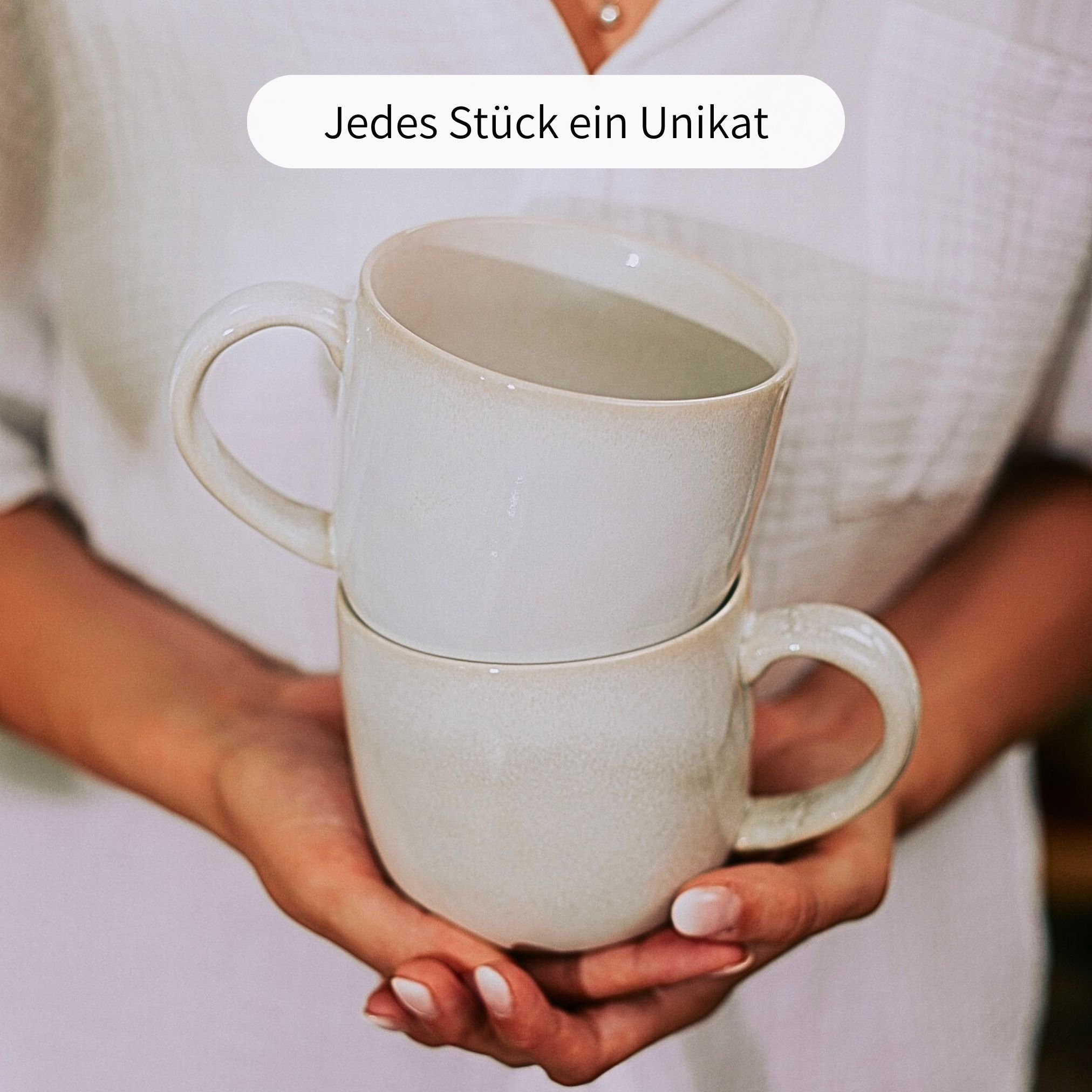 Econovo Tasse Handgefertigt, 1-tlg., Steingut, Große Keramiktasse 400ml Made in Portugal